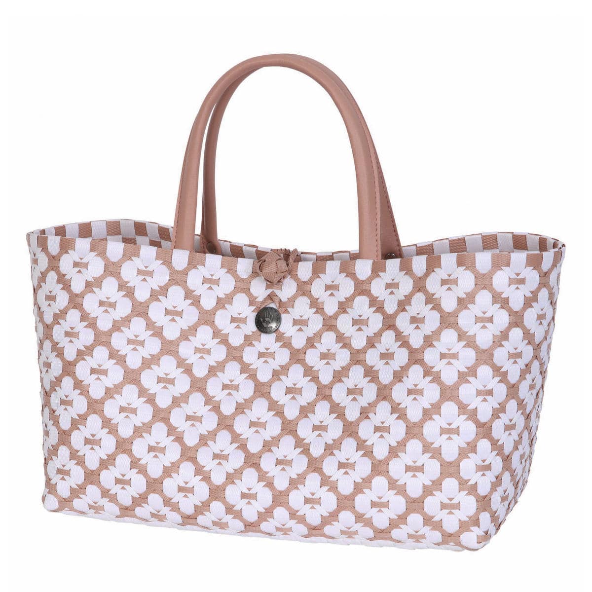 ハンドバッグ Handed By MINI MOTIF BAG 手編み フェアトレード （ カゴバッグ かばん 鞄 バスケット ハンドメイド リサイクル素材 ハンデッドバイ カゴ かご 編み込み 花柄 留め具 マチあり 長方形 エコ ショッピングバッグ ） 【copperblush】