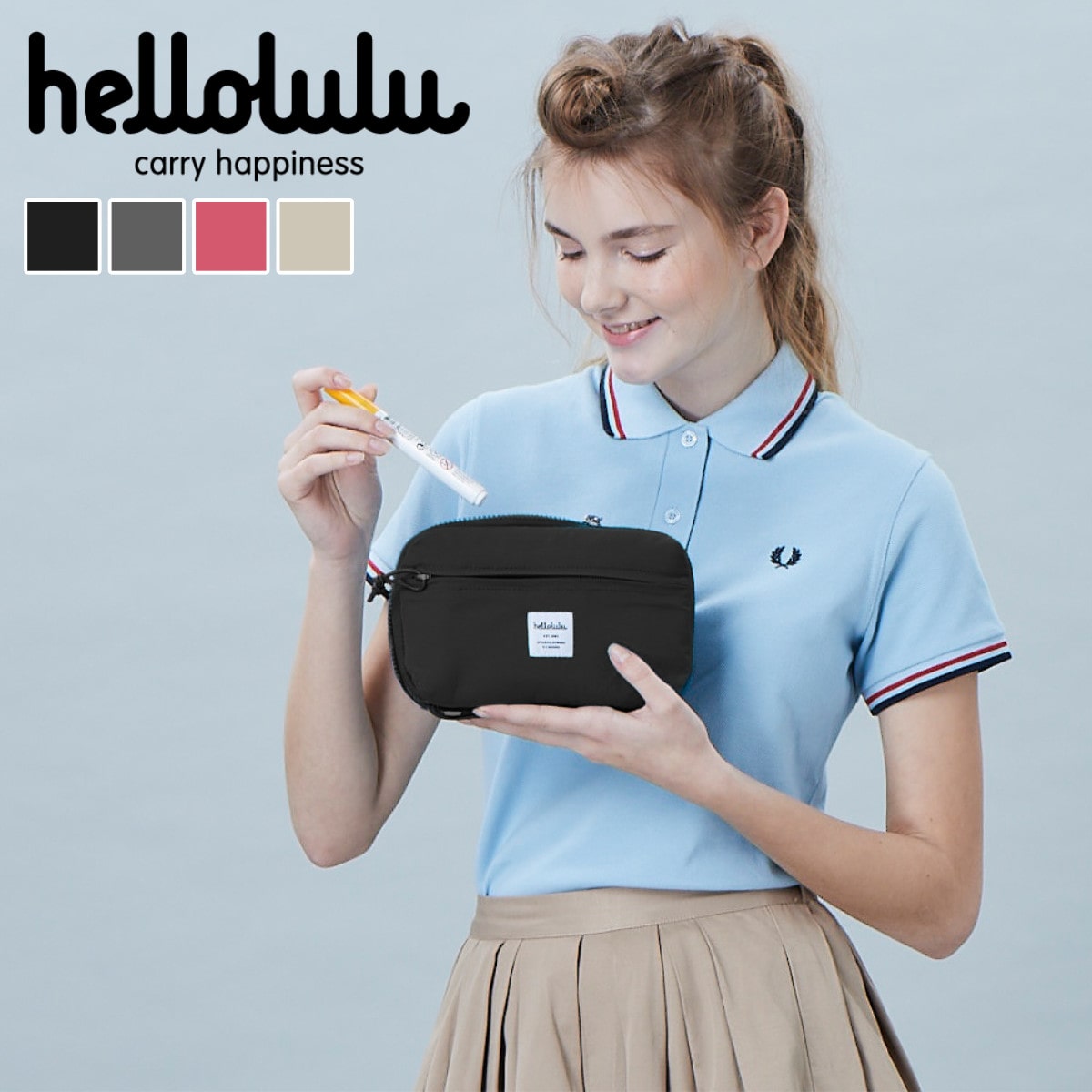 ポーチ hellolulu DOLCE （ 小物入れ クラッチバッグ 化粧ポーチ トラベルポーチ 軽い 鞄 ハロルル メイク道具 日用品 2way ファスナー 仕切り 内ポケット 撥水 おしゃれ ） 【AshGray】