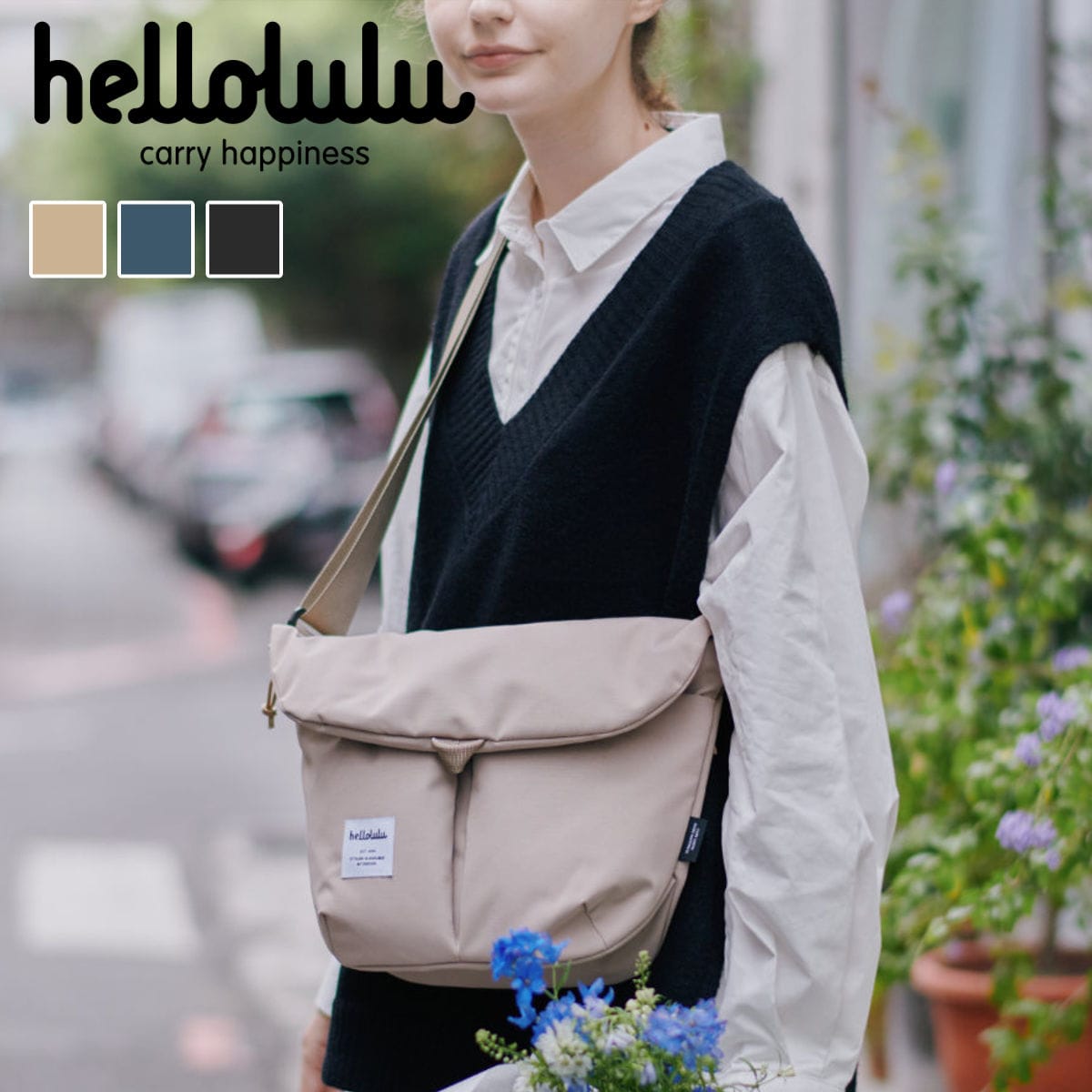【定番色】 ショルダーバッグ hellolulu カセン KASEN （ ハロルル バッグ レディース メンズ ミニショルダー クロスボディ 軽い 撥水 斜め掛け クロスバッグ ポシェット かぶせ ファスナー 内ポケット マグネット おしゃれ ） 【DarkSapphire】