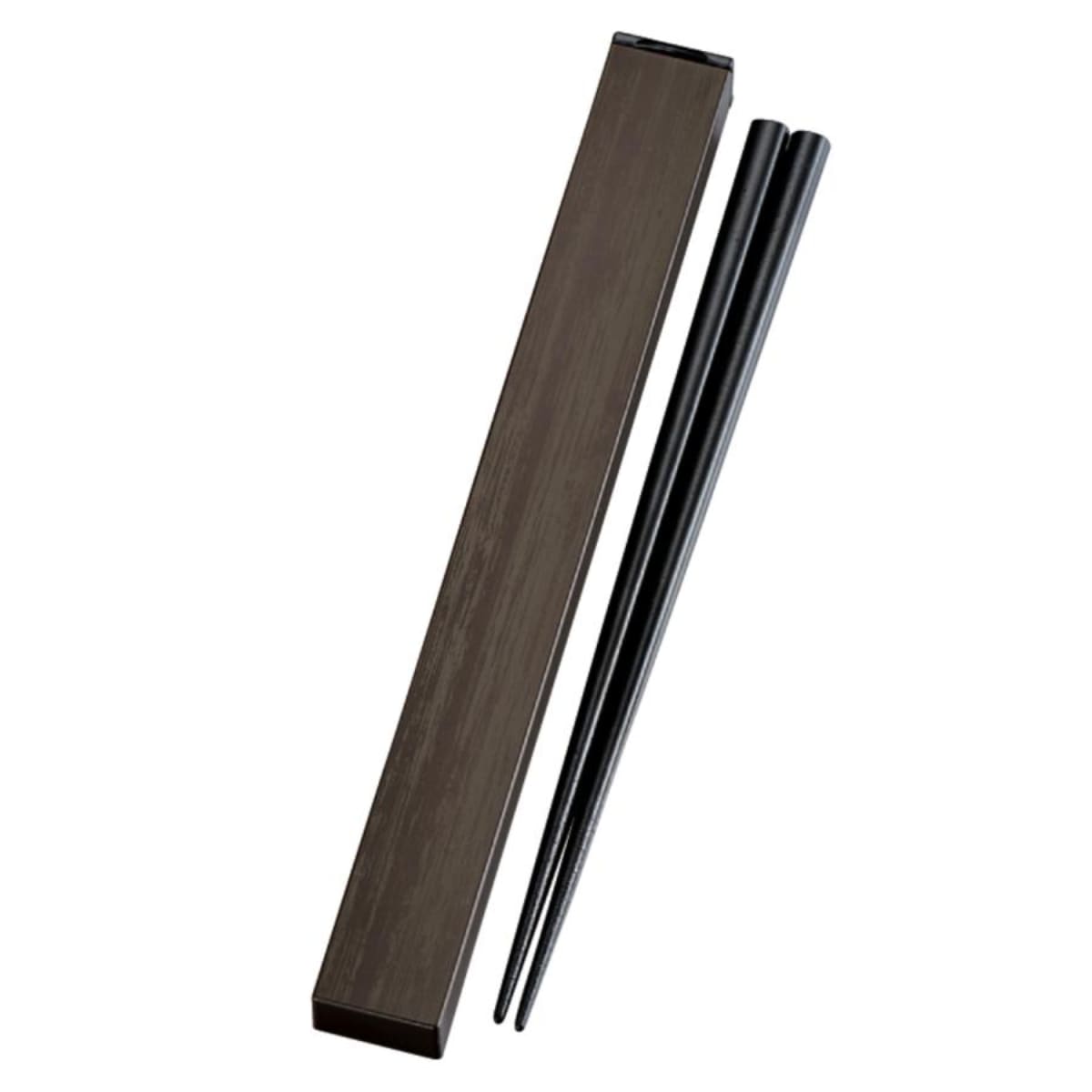 箸箱セット スクエア箸箱セット 21.0cm （ 箸＆箸箱セット スライド式 天然木 木製箸 お弁当用 日本製 弁当用箸 ランチグッズ おはし お箸 ケース付 箸 箸箱 セット 木目風 ） 【茶木目】
