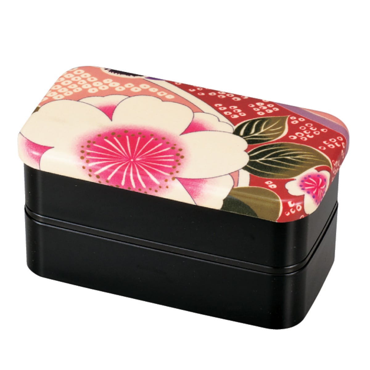 弁当箱 2段 700ml 布貼長角二段弁当 桜ピンク （ お弁当箱 ランチボックス 二段 弁当 レンジ対応 食洗機対応 日本製 桜 社会人 大人 レンジOK 食洗機OK お弁当 ランチ 2段弁当 バンド付き ランチベルト付き ）