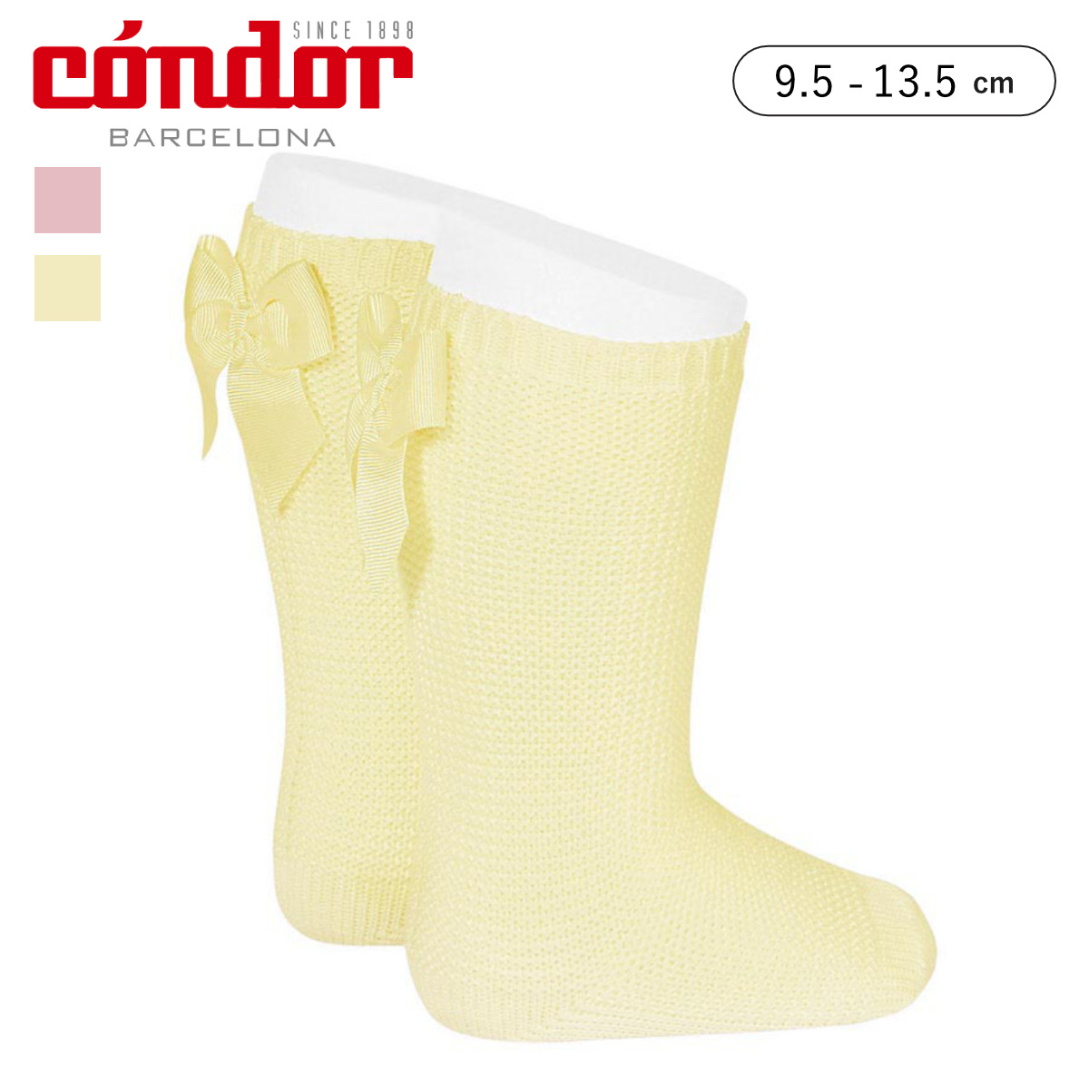 靴下 condor 子供 9.5～13.5cm リボン付き ガーター ステッチ ニーハイソックス （ コンドル 子ども用靴下 ベビー キッズ ソックス くつ下 くつした ハイソックス リボン ガーター編み 丈夫 綿 コットン スペイン製 出産祝い ） 【ロサ 2】