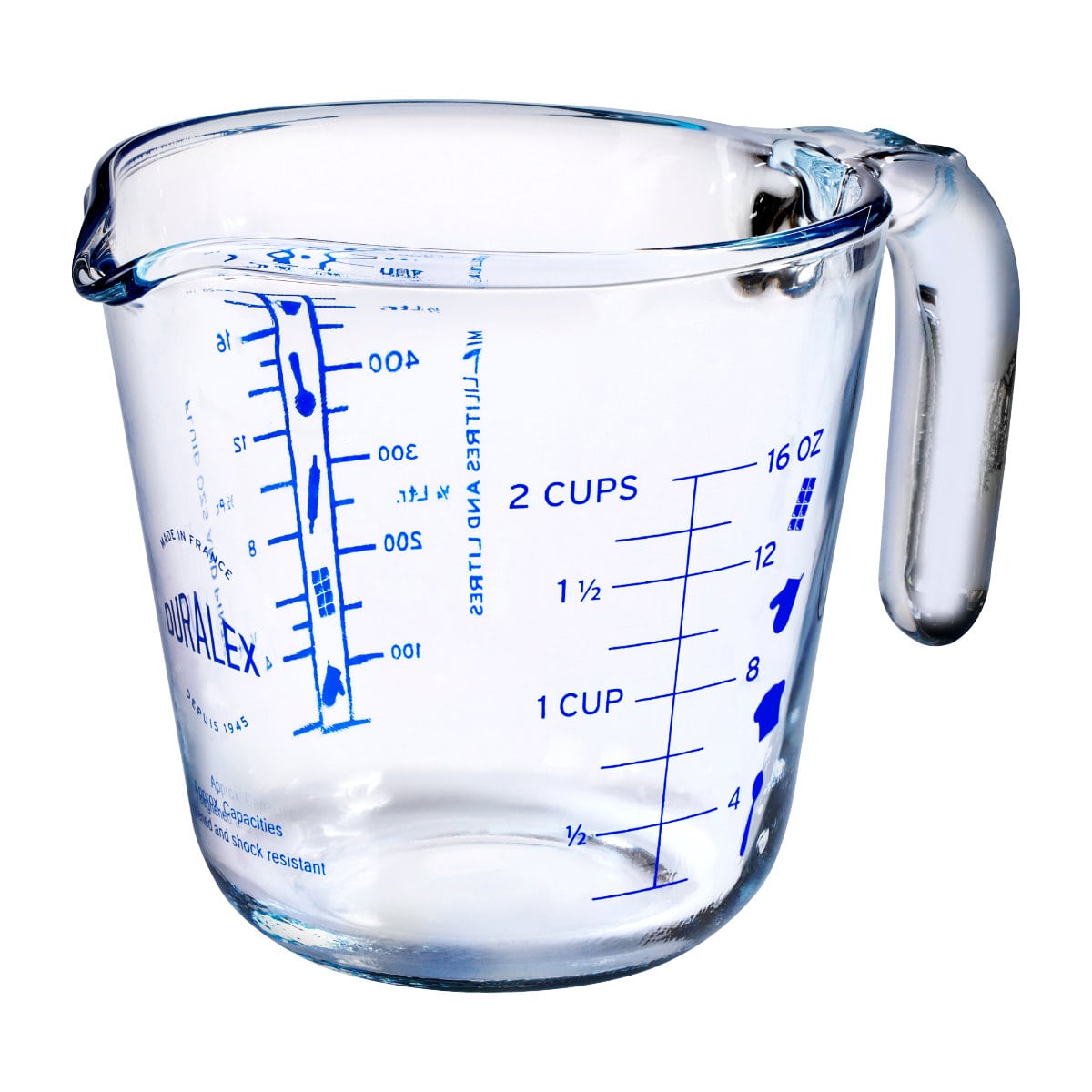 デュラレックス メジャーカップ 500ml 耐熱ガラス 電子レンジ対応 （ DURALEX 耐熱 ガラス 500ミリリットル 計量カップ 目盛 電子レンジOK 冷凍 冷蔵 保存 目盛り付き 調理 衛生的 ）