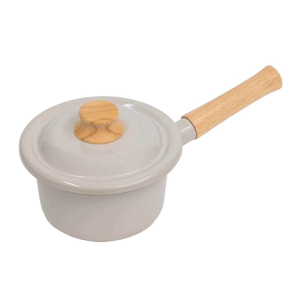 ミルクパン 14cm IH対応 Cotton Plus 富士ホーロー Honey Ware （ ハニーウェア ガス火対応 片手鍋 琺瑯鍋 14センチ ソースパン ほうろう鍋 蓋付き 両口 目盛り付き 小鍋 ミニ 片手なべ 調理器具 おしゃれ ） 【グレージュ】