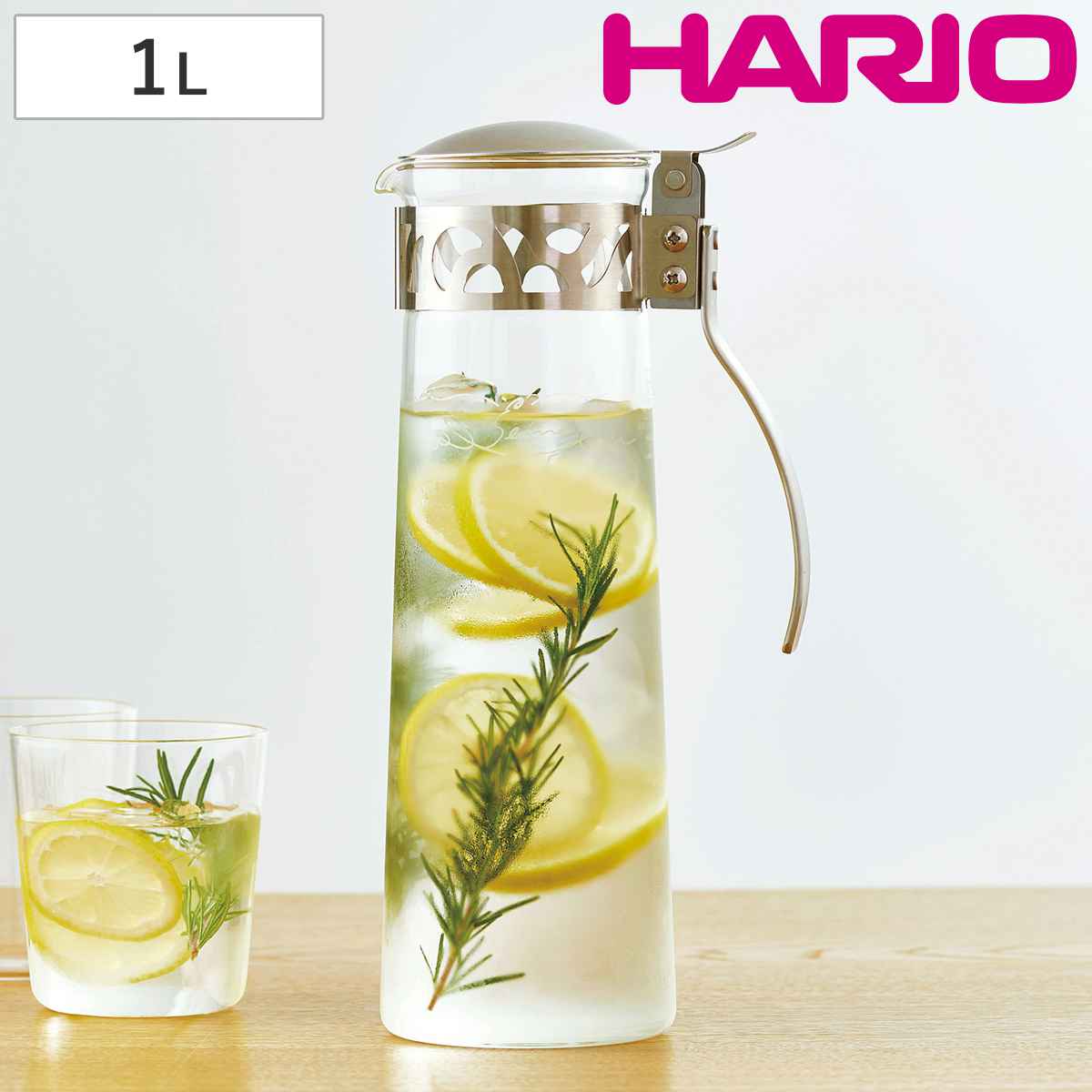 ハリオ ピッチャー 冷水筒 1L 耐熱ガラス （ HARIO 耐熱ガラス製 水差し 麦茶ポット 水さし 冷水ポット 熱湯 耐熱 取っ手付き お茶 水 コーヒー 紅茶 フレーバーウォーター おしゃれ ）