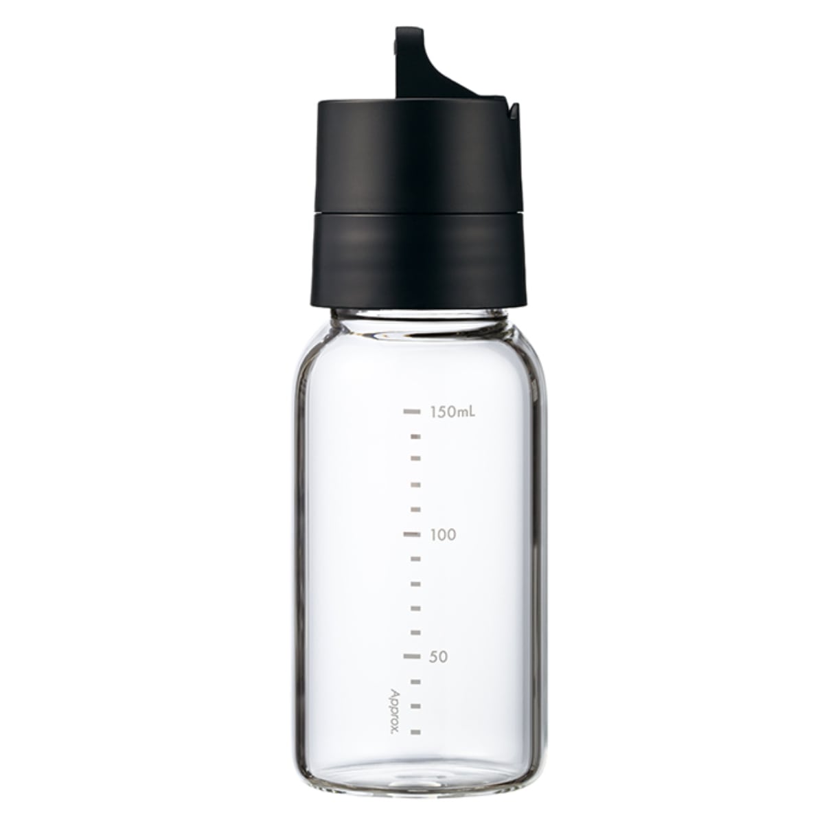 ハリオ ワンタッチドレッシングボトル 150ml 耐熱ガラス製 （ HARIO 調味料入れ ガラス製 キャニスター 密封 食洗機対応 調味料びん びん 保存びん 調味料 瓶 容器 調味料容器 メモリ付き お手入れ簡単 ） 【ブラック】