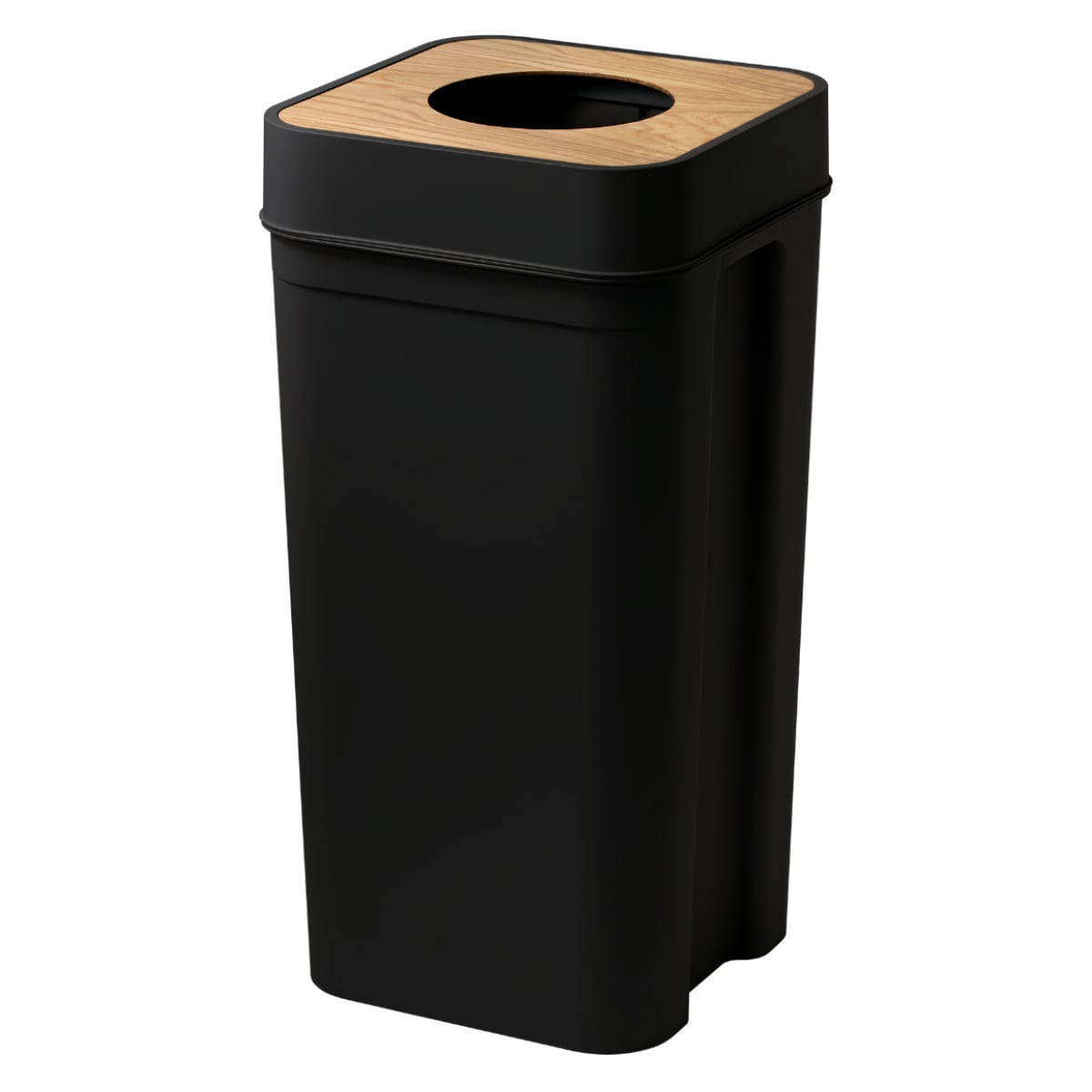 ゴミ箱 45L マルチパーパスビン 木蓋 リバーシブル （ ごみ箱 45リットル サークルオープンタイプ シンプル ホワイト 木目 ふた付き 大容量 袋が見えない 天然木 角型 分別 インテリア ライクイット おしゃれ ） 【ブラック】
