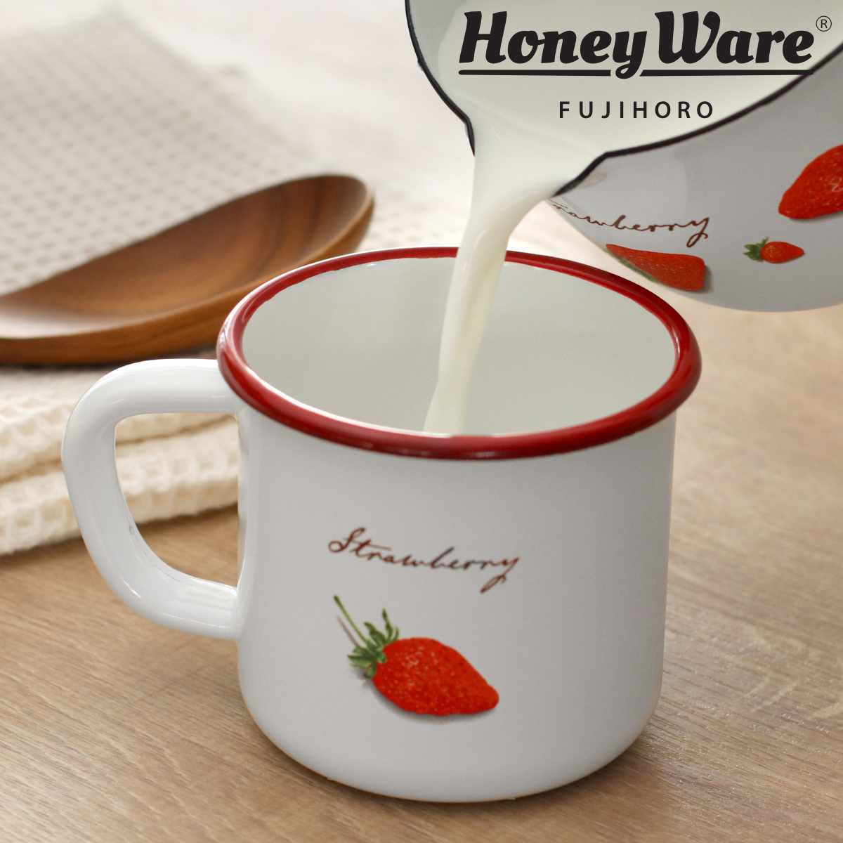 マグカップ 400ml ストロベリーシリーズ 富士ホーロー ホーロー （ 食洗機対応 マグ カップ コップ 琺瑯 いちご イチゴ ストロベリー コーヒー 紅茶 ニオイ付きにくい 丈夫 腐食しにくい かわいい ）