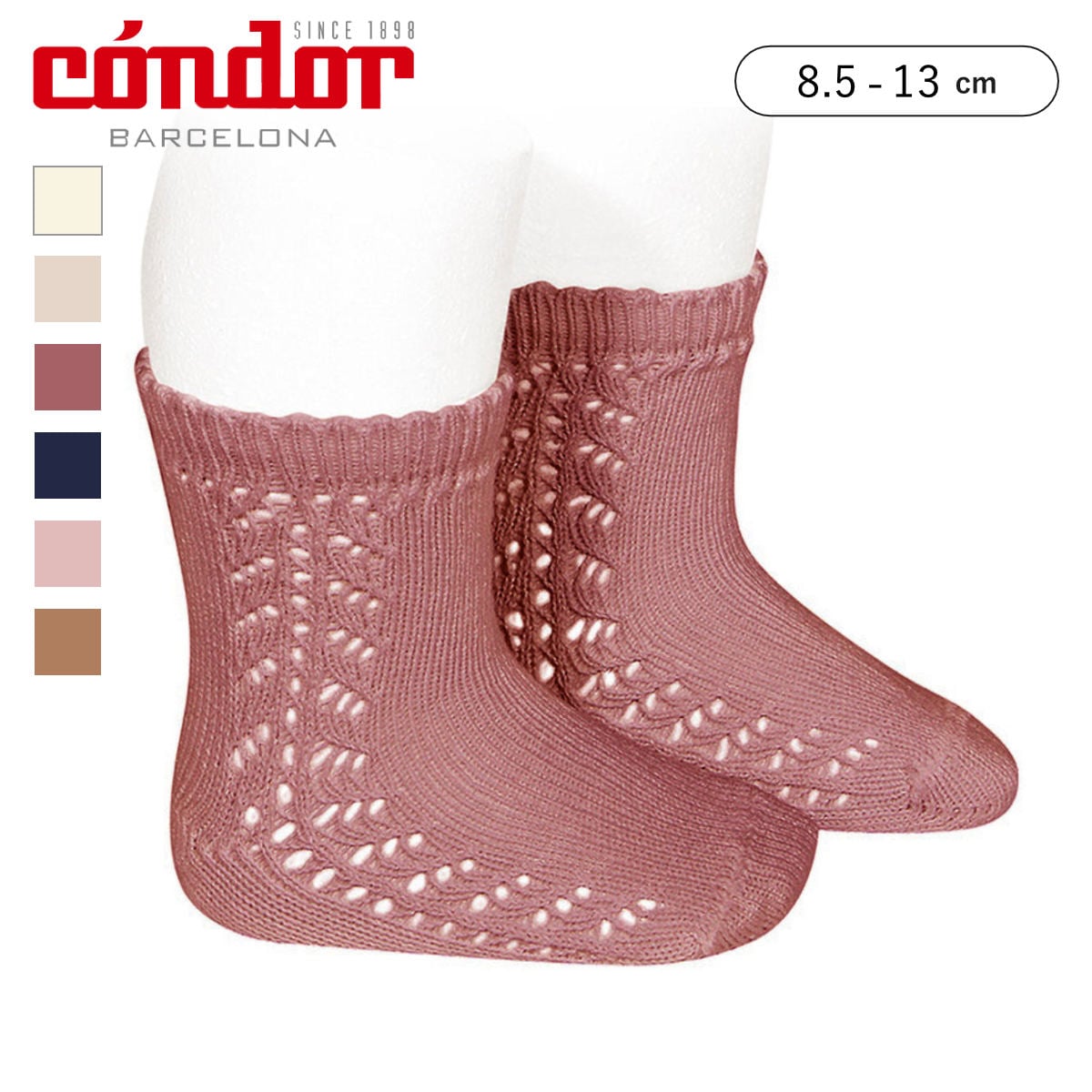 靴下 condor 8.5～13cm ウォームコットン ショートソックス サイドオープンワーク （ コンドル 子ども用靴下 ベビー キッズ ソックス くつ下 くつした 丈夫 透かし編み ベビー用 キッズ用 スペイン製 赤ちゃん 出産祝い ） 【カバ 0】
