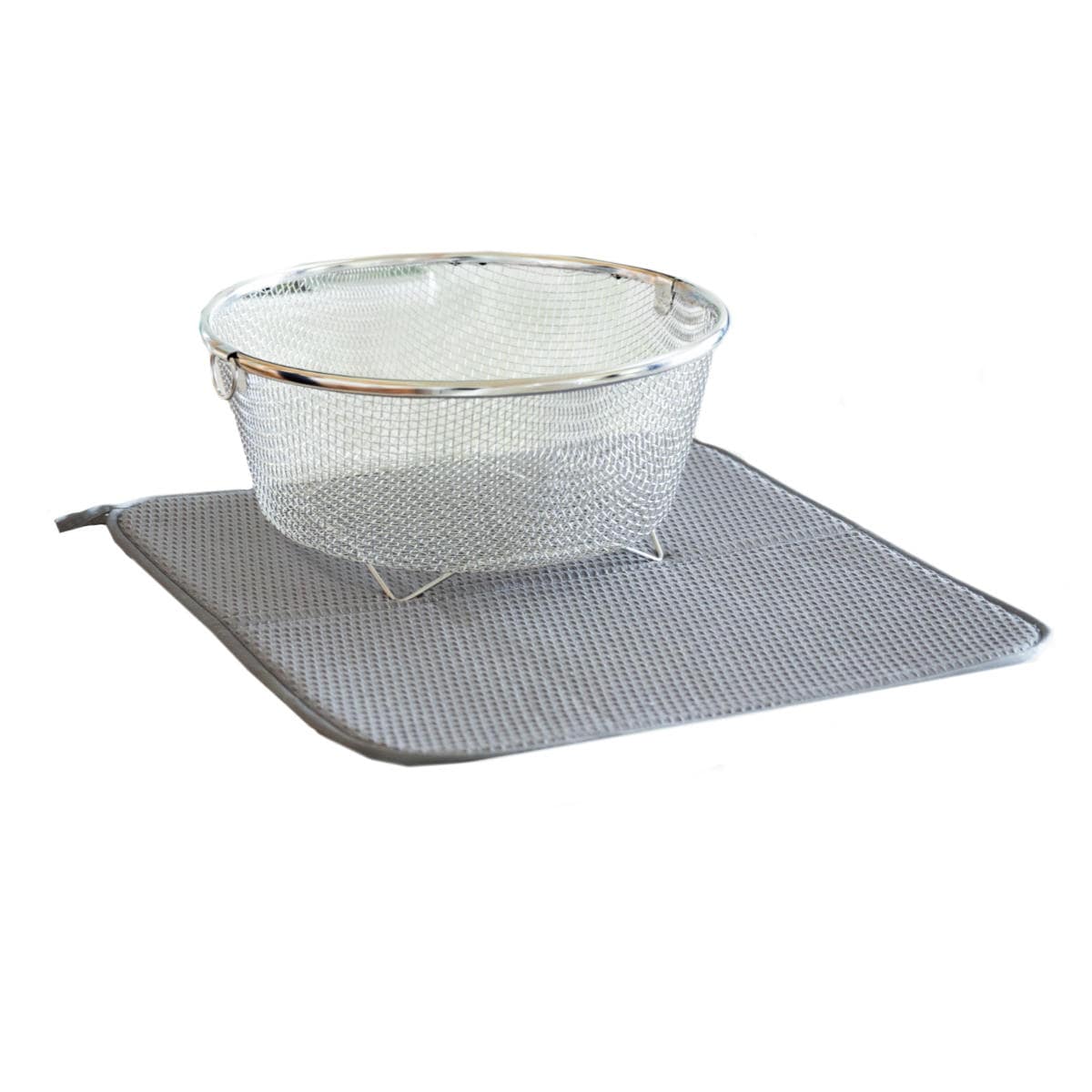 ビーワーススタイル すっきり暮らすセット まるい 深型 水切りマット付き （ 水切りラック 日本製 ステンレス 水切り シンク上 食洗機対応 水切りかご 水切りカゴ 燕三条 ざる ザル コンパクト 水切り籠 ）