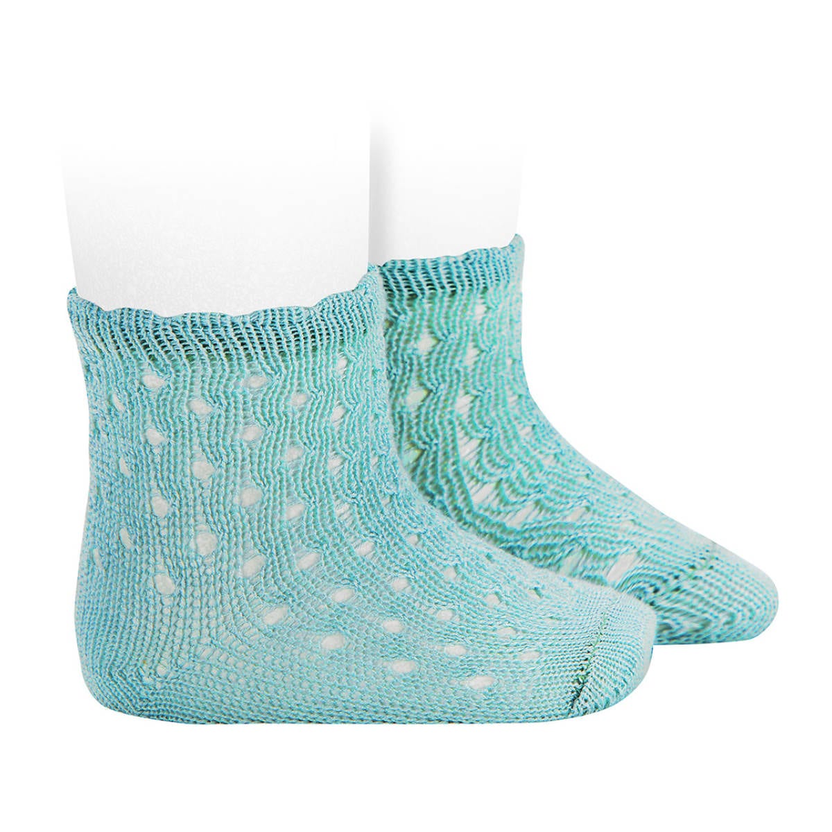 靴下 condor 子供 8.5～13cm ファンシーカフ付き オープンワーク エクストラファイン パール ショートソックス （ ソックス 子ども用靴下 ベビー キッズ くつ下 くつした 透かし編み 丈夫 コットン100％ 赤ちゃん 出産祝い ） 【アグアマリーナ 1】