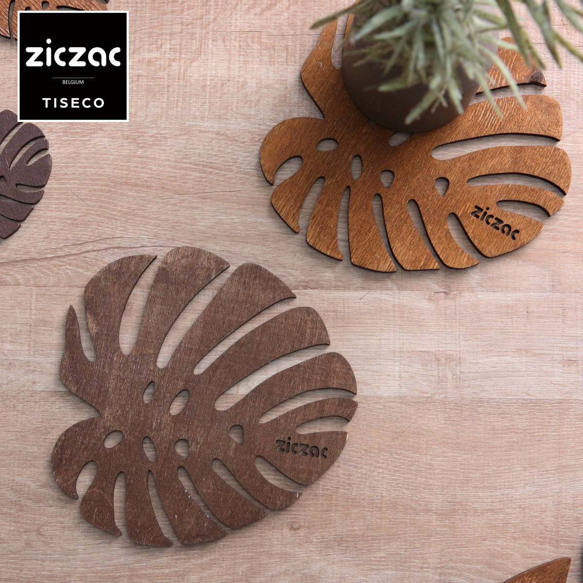 鍋敷き 木製 ZICZAC BIRCH Trivet Monstera （ ジックザック 木製鍋敷き なべ敷き 鍋敷 鍋しき 鍋置き 木製プレート 天然木 木 バーチ材 モンステラ ナチュラル インテリア ） 【WALNUT】