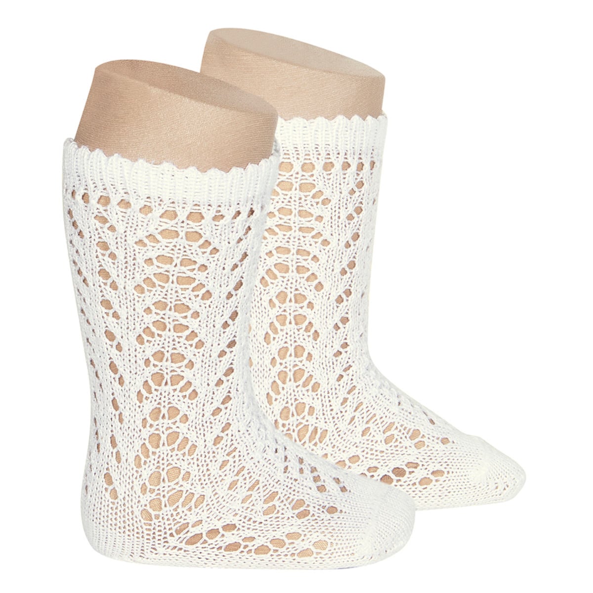 靴下 condor レディース M～L パール オープンワーク ニーソックス （ ソックス くつ下 コットン ハイソックス ニーハイソックス 大人 綿 丈夫 スペイン製 透かし編み 肌触り 手触り 滑らか 女性 24.5 25 25.5 26 26.5 cm ） 【カバ 14】