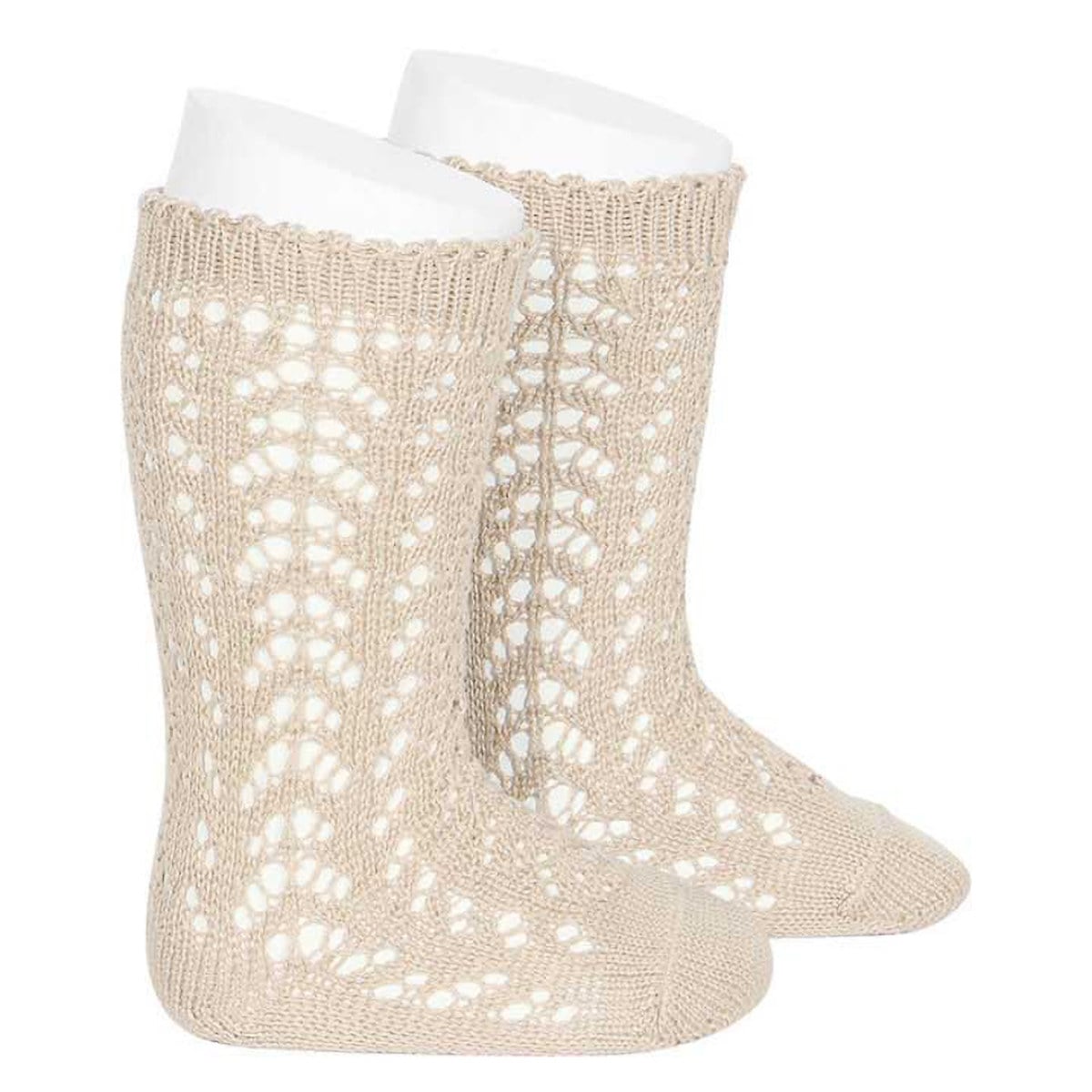 靴下 condor レディース M～L パール オープンワーク ニーソックス （ ソックス くつ下 コットン ハイソックス ニーハイソックス 大人 綿 丈夫 スペイン製 透かし編み 肌触り 手触り 滑らか 女性 24.5 25 25.5 26 26.5 cm ） 【リノ 14】