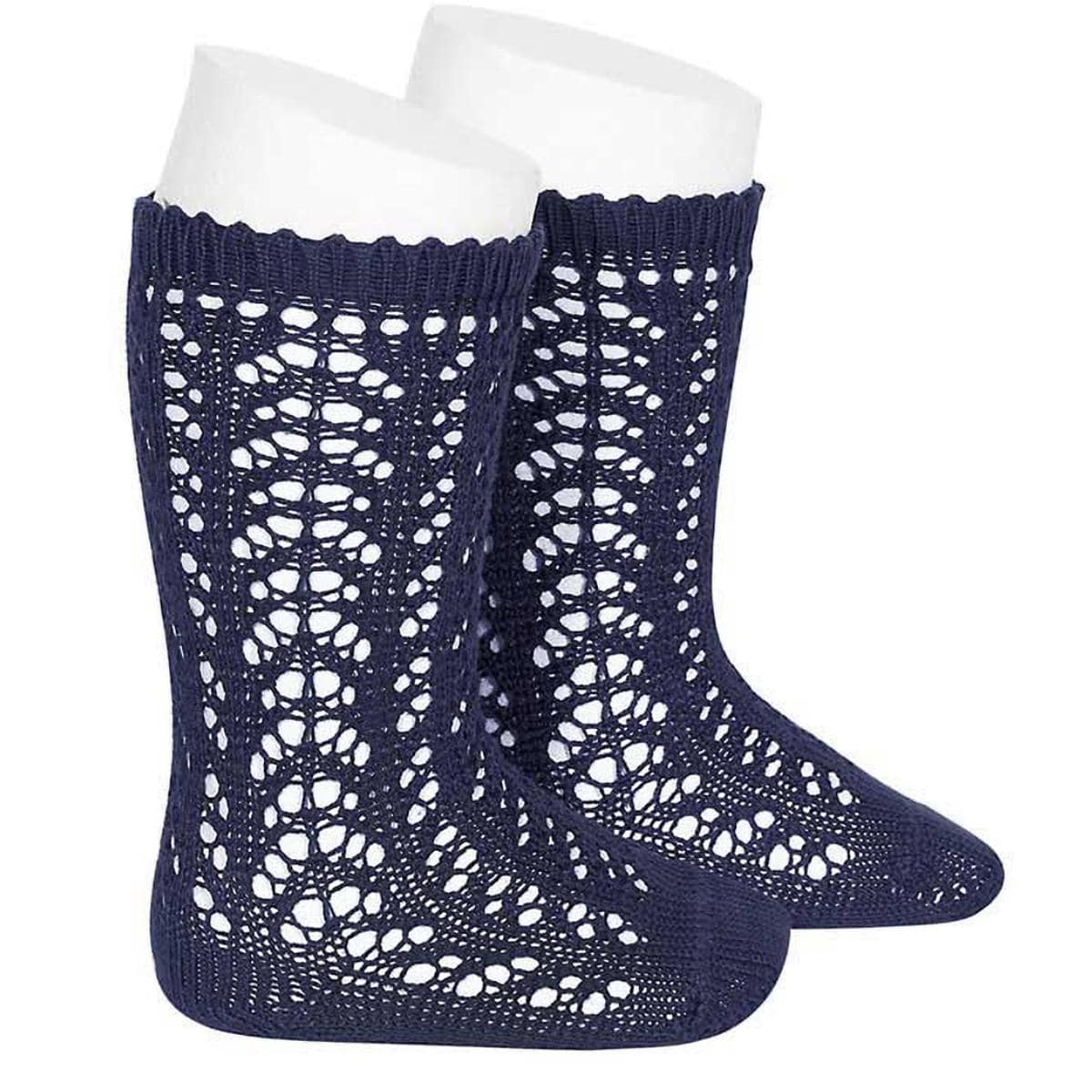 靴下 condor レディース M～L パール オープンワーク ニーソックス （ ソックス くつ下 コットン ハイソックス ニーハイソックス 大人 綿 丈夫 スペイン製 透かし編み 肌触り 手触り 滑らか 女性 24.5 25 25.5 26 26.5 cm ） 【マリーノ 14】