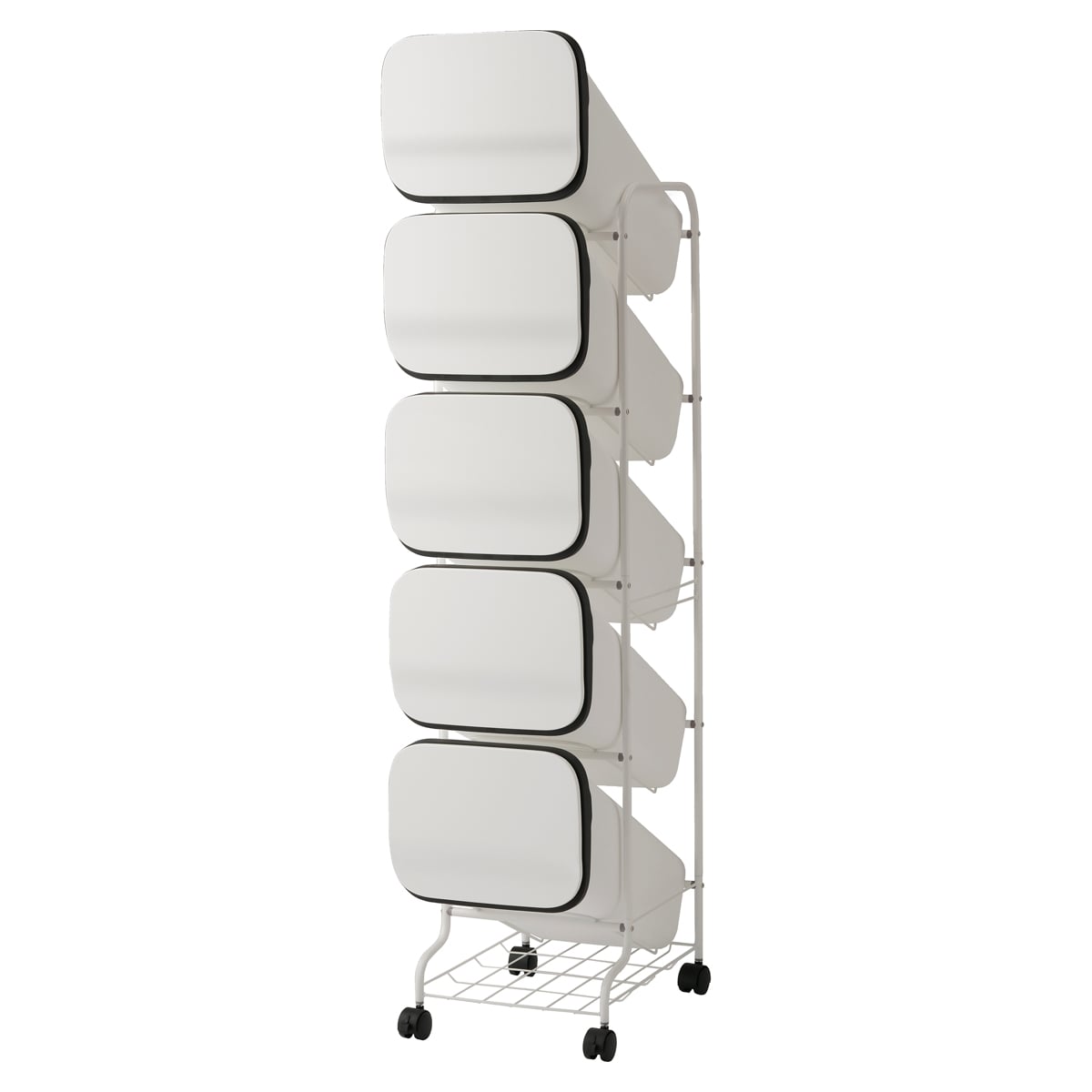 ゴミ箱 5段 Nスムース スタンドダストボックス （ ごみ箱 19L×5 ふた付き ダストボックス 分別ごみ箱 キャスター付き 縦型 20リットル 5個 フタ付 前開き キッチン スリム 蓋付き くずかご たて型 収納 ダストBOX ） 【ホワイト】