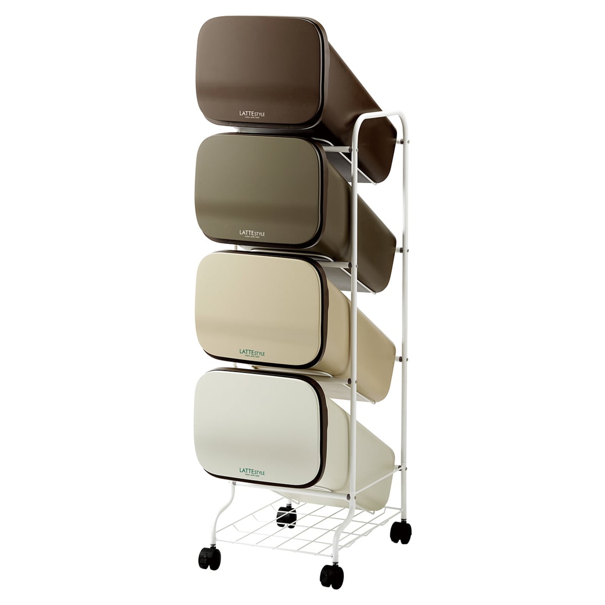 ゴミ箱 4段 Nラテスタイル スタンドダストボックス （ ごみ箱 19L×4 ふた付き ダストボックス 分別ごみ箱 キャスター付き 縦型 20リットル 4個 フタ付 前開き キッチン スリム 蓋付き くずかご たて型 収納 ダストBOX ）