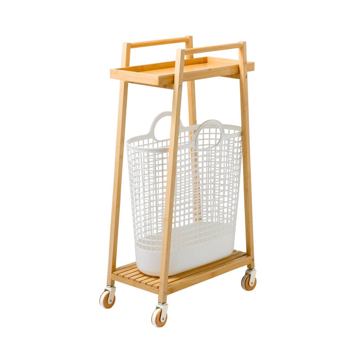 ランドリーワゴン 竹製ランドリーワゴン 2段 バスケット1個セット （ ランドリー ワゴン バスケット付き ライクイット キャスター付き 竹製 ランドリー収納 洗濯かご ハンドル タオル掛け 小物収納 like-it ）