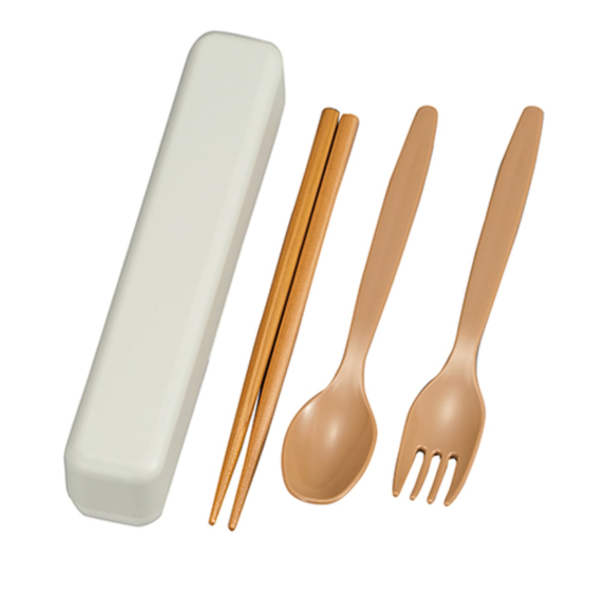 スリムトリオセット 箸 スプーン フォーク （ カトラリーセット お箸 18cm 大人 日本製 18センチ カトラリー セット お弁当用 給食 携帯用 箸箱 はし箱 ） 【グレージュ】