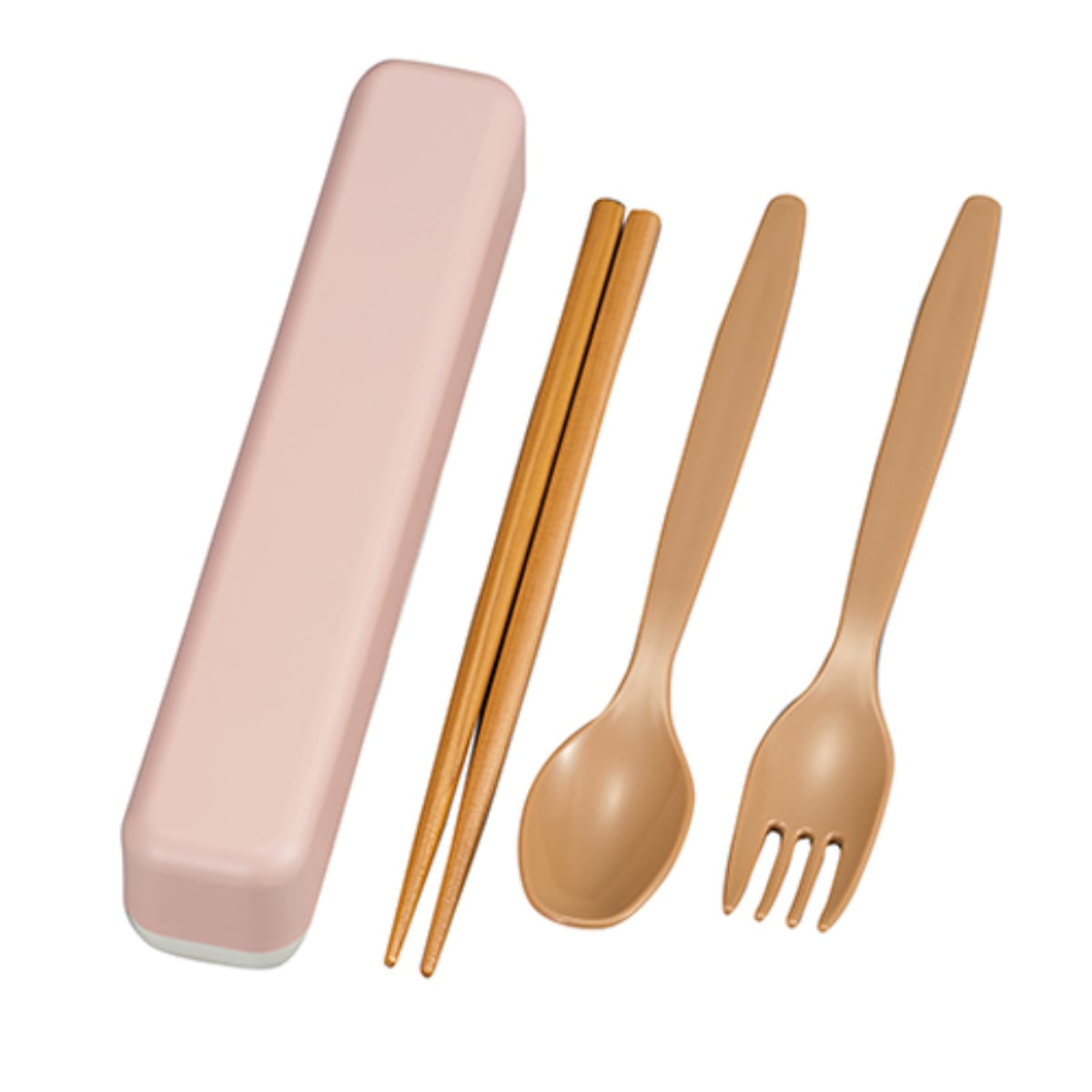 スリムトリオセット 箸 スプーン フォーク （ カトラリーセット お箸 18cm 大人 日本製 18センチ カトラリー セット お弁当用 給食 携帯用 箸箱 はし箱 ） 【スモーキーピンク】
