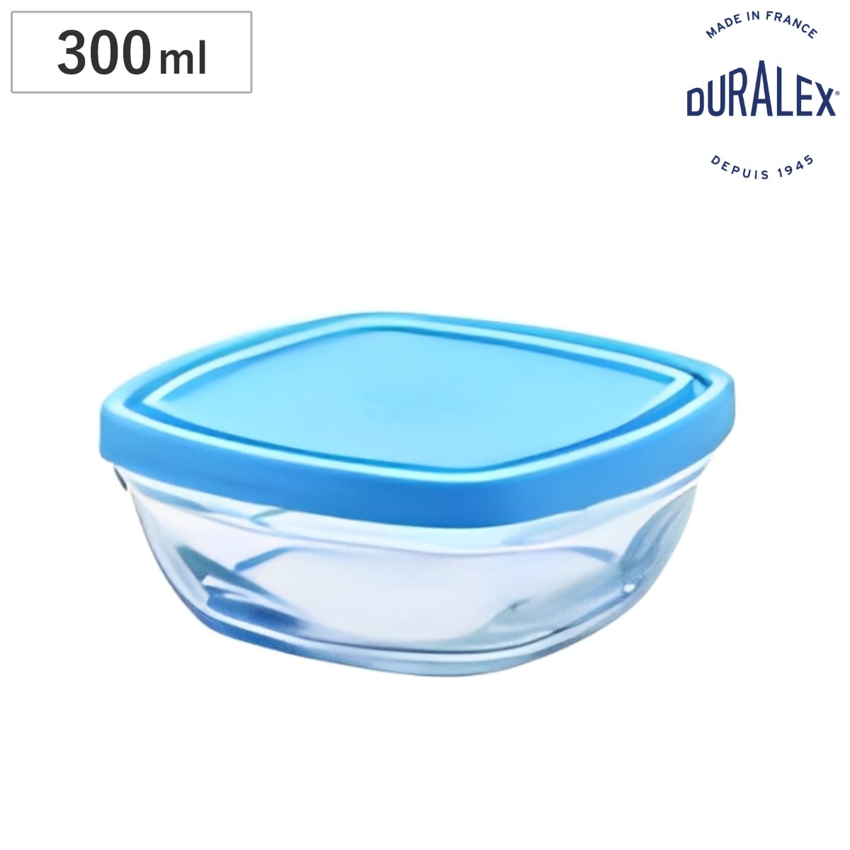 DURALEX デュラレックス カレボウル 300ml 蓋付き （ 保存容器 電子レンジ対応 食洗機対応 ガラス 強化ガラス スタッキング 角型 食品保存 ガラス製保存容器 作り置き ストッカー 中身が見える クリア ）