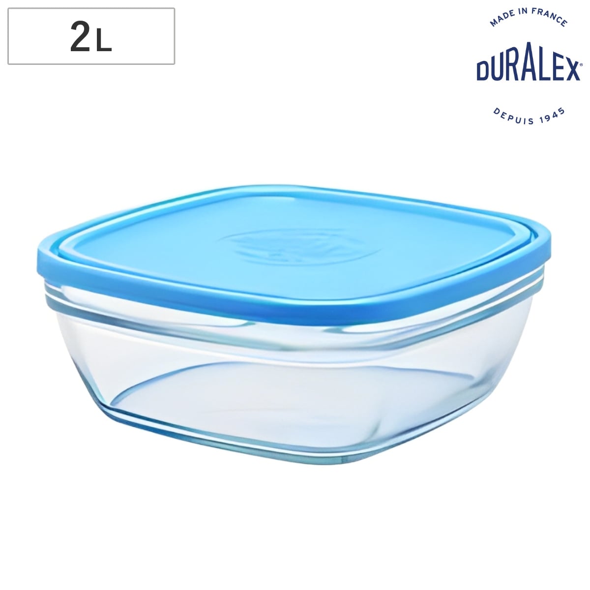 DURALEX デュラレックス カレボウル 2L 蓋付き （ 保存容器 電子レンジ対応 食洗機対応 ガラス 強化ガラス スタッキング 角型 食品保存 ガラス製保存容器 作り置き ストッカー 中身が見える クリア ）