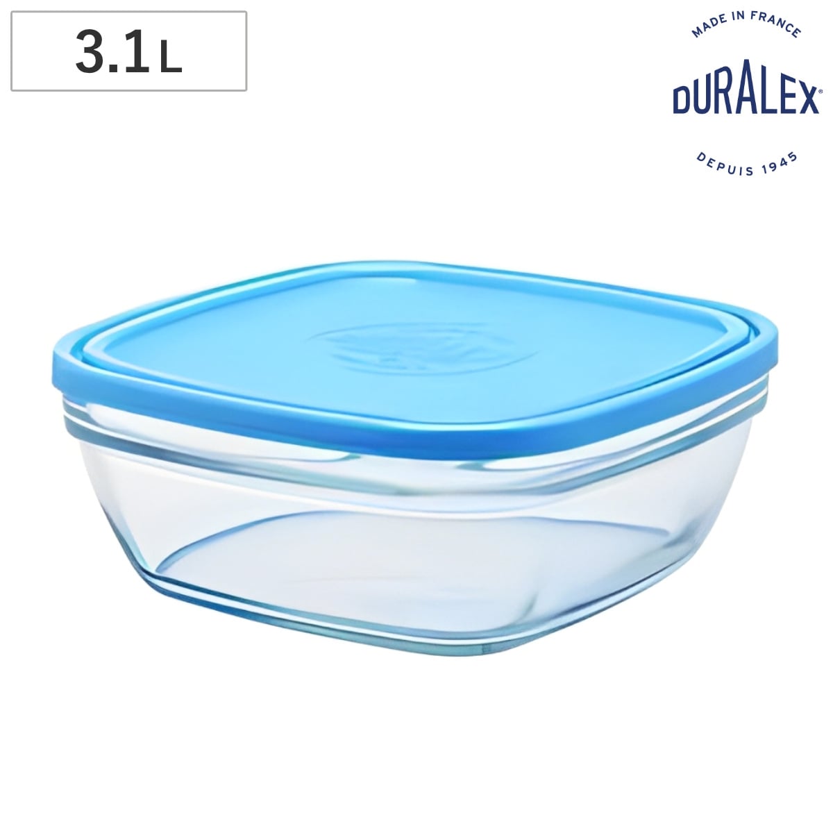 DURALEX デュラレックス カレボウル 3.1L 蓋付き （ 保存容器 電子レンジ対応 食洗機対応 ガラス 強化ガラス スタッキング 角型 食品保存 ガラス製保存容器 作り置き ストッカー 中身が見える クリア ）