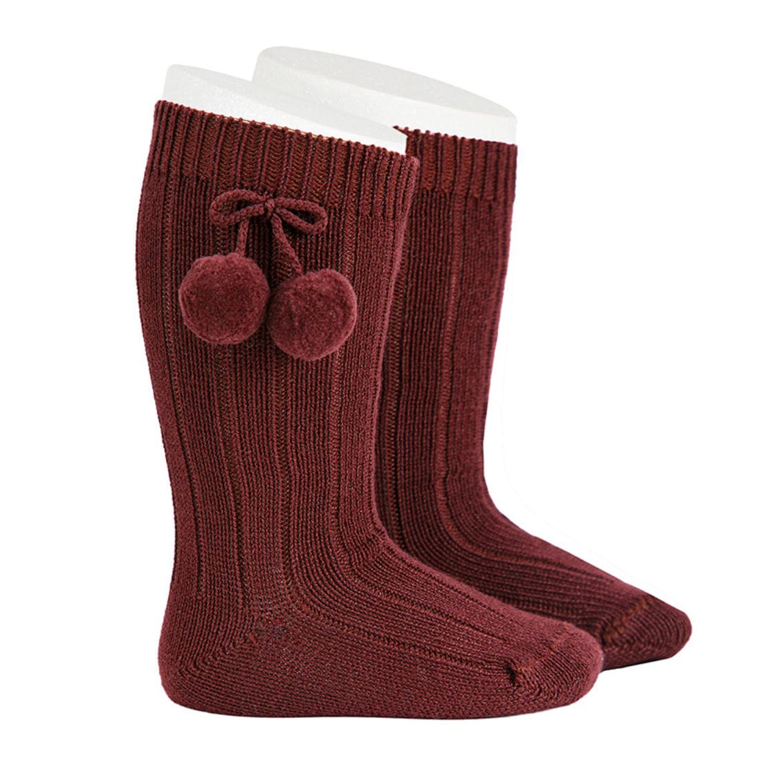 靴下 condor コンドル ポンポン付き ウォームコットン リブ ニーソックス （ 子ども用靴下 キッズ ソックス くつ下 くつした リブソックス ハイソックス 丈夫 キッズ用 おしゃれ 14.5 15 15.5 16 17 17.5 18 18.5 19 19.5 cm ） 【ブルゴーニュ 6】