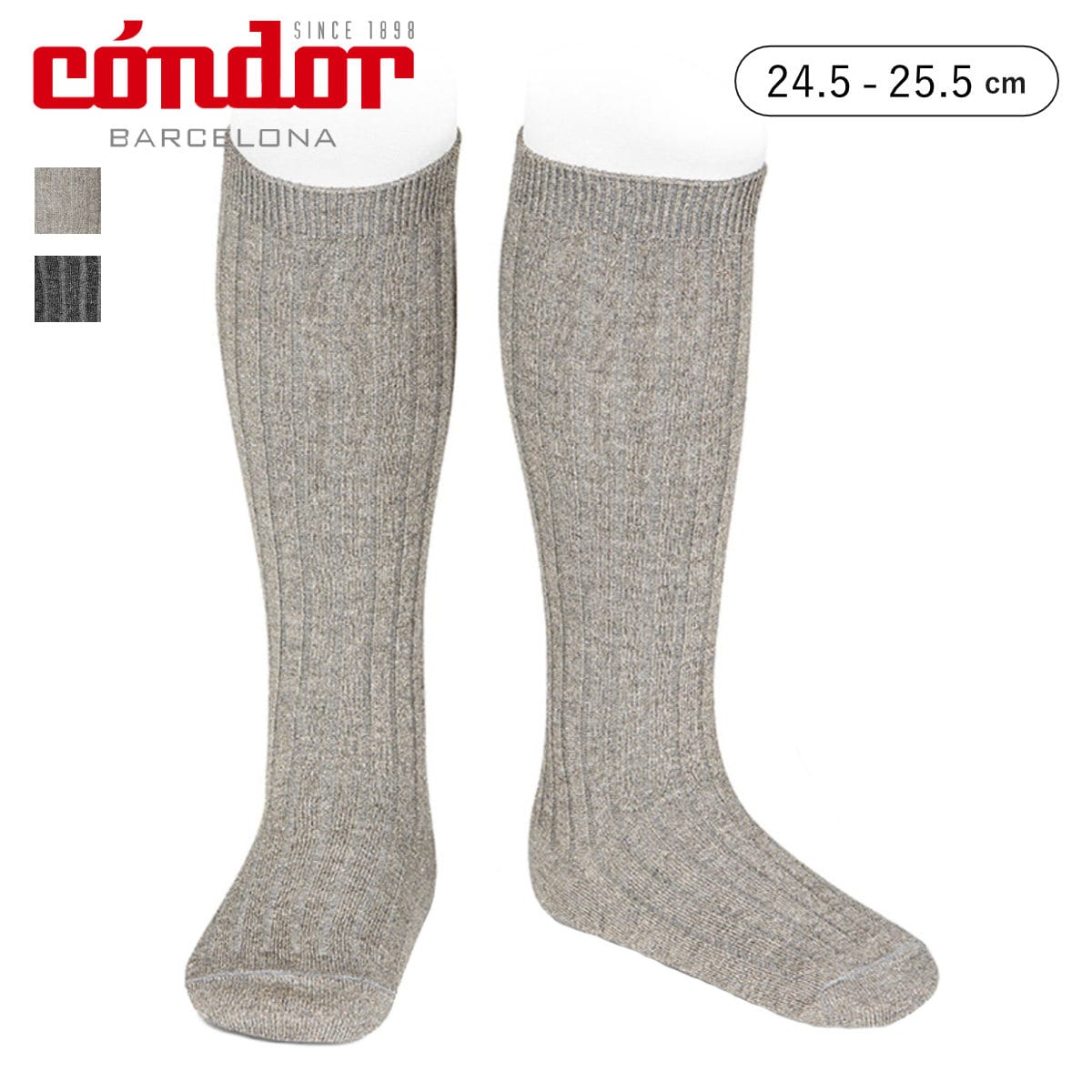 靴下 condor レディース 24.5～25.5cm ブライト リブ ニーソックス （ コンドル ソックス 大人 くつ下 くつした リブソックス ハイソックス 大人用 丈夫 ラメ スペイン製 おしゃれ ギフト ） 【アンスラサイタ】