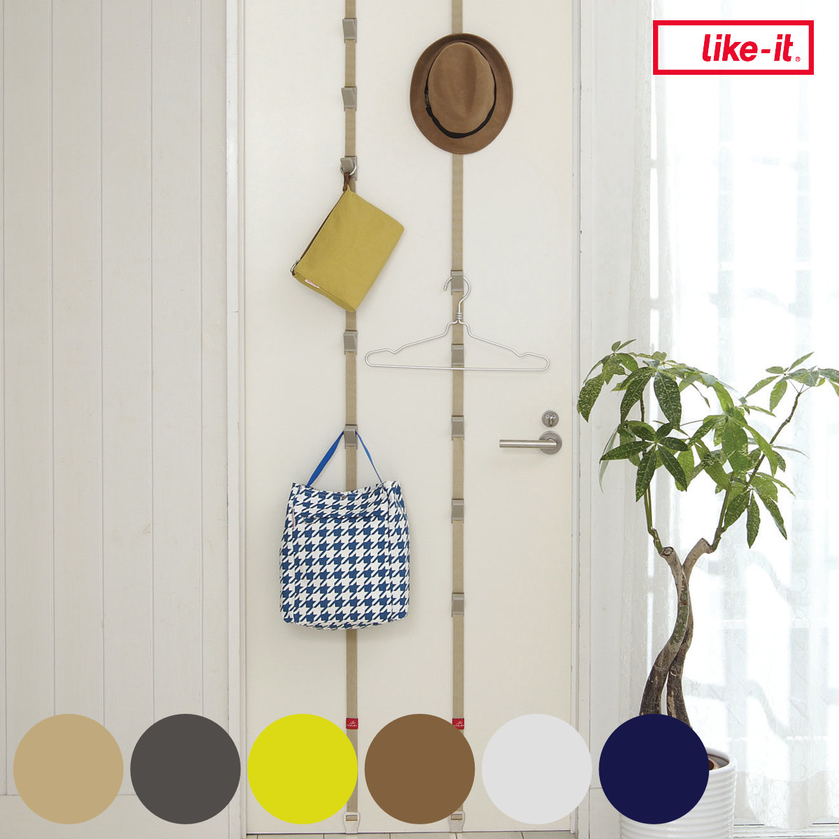 ドアフック 6連 ロング ハンガーフック ドアハンガー 日本製 （ 収納 フック 吊り下げ 扉 ドア 扉収納 クローゼット収納 ベルト ハンガー 壁面収納 コートハンガー コート掛け 帽子 フックハンガー おしゃれ バッグ かばん ） 【ベージュ】