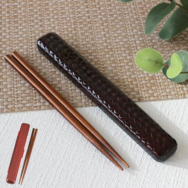 箸＆箸箱セット 箸 箸箱 HAKOYA あじろ 18cm （ 箸&箸箱 カトラリー お箸 はし 箸ケース はこや ハコヤ 和 滑り止め 和風 天然木 和柄 携帯用カトラリー お弁当用 メンズ レディース 日本製 男性 女性 ） 【 春慶 】