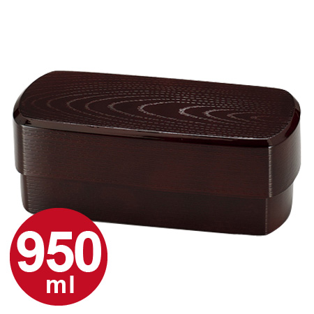 お弁当箱 ランチボックス HAKOYA メンズ長角木目弁当 2段 和風柄 溜 950ml （ 弁当箱 男性用 大容量 ベルト付 ）