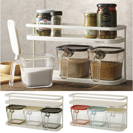 調味料入れ 3個セット スプーン付き リベラリスタ クックポット 調味料ラック （ 調味料ポット 調味料容器 調味料ケース ストッカー スパイスポット スパイスラック キャニスター 調味料 スパイス 保存 容器 ）【 リベラル 】