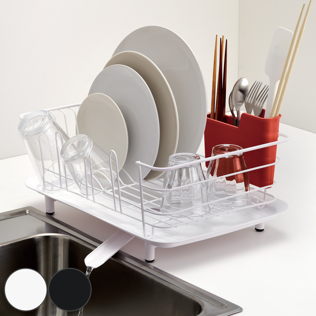 水切りラック アルバーノ ディッシュドレイナー （ urbano カトラリーポケット付き 水切りかご 水切りカゴ 水切りトレー シンク上 シンクサイド 水切りバスケット 水切り 食器洗い 皿洗い 洗い物 食器 洗い 乾燥 ディッシュラック ） 【ブラック】