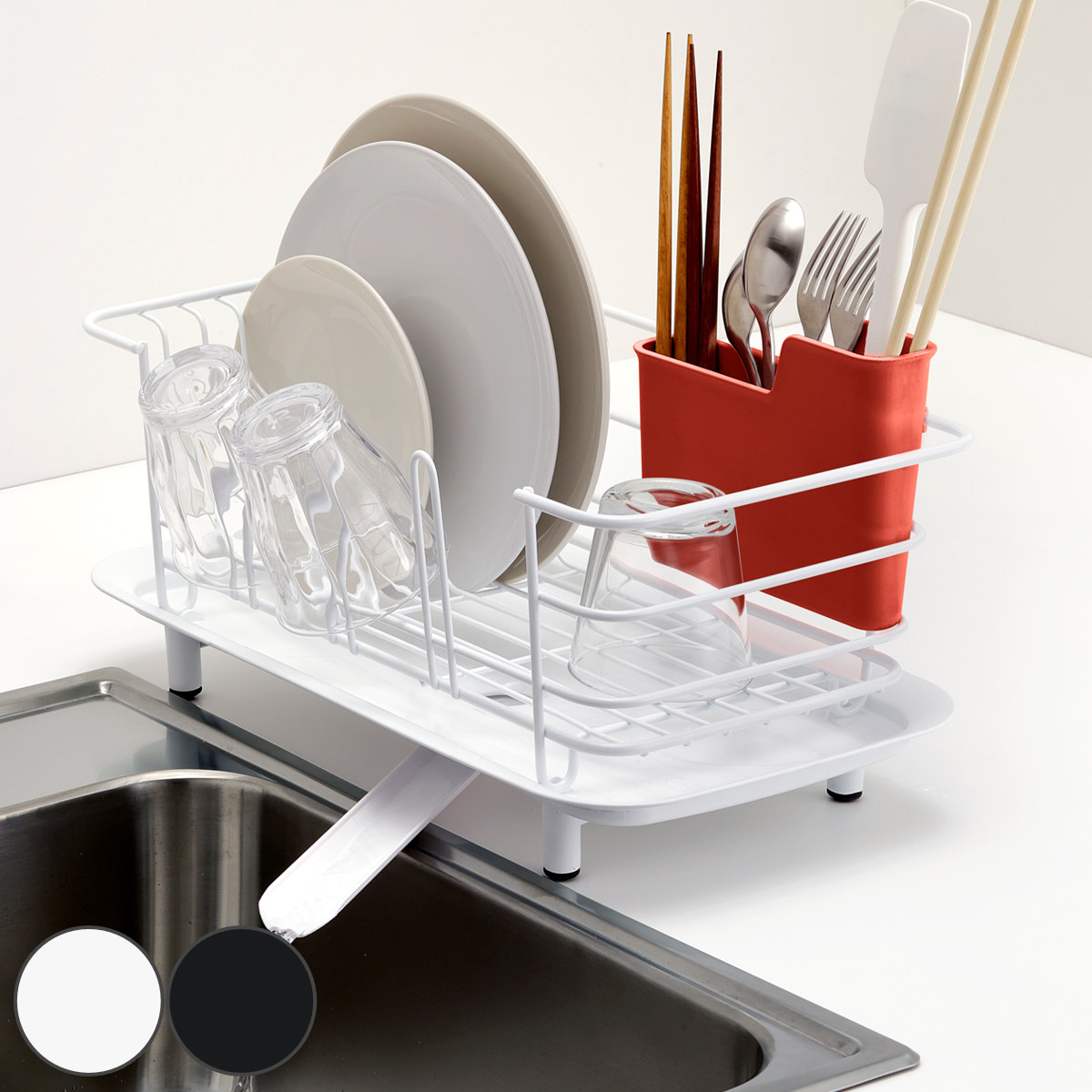 水切りラック アルバーノ ディッシュドレイナー スリム （ urbano カトラリーポケット付き 水切りかご 水切りカゴ 水切りトレー シンク上 シンクサイド 水切りバスケット 水切り 食器洗い 洗い物 食器 洗い 乾燥 ディッシュラック ） 【ブラック】