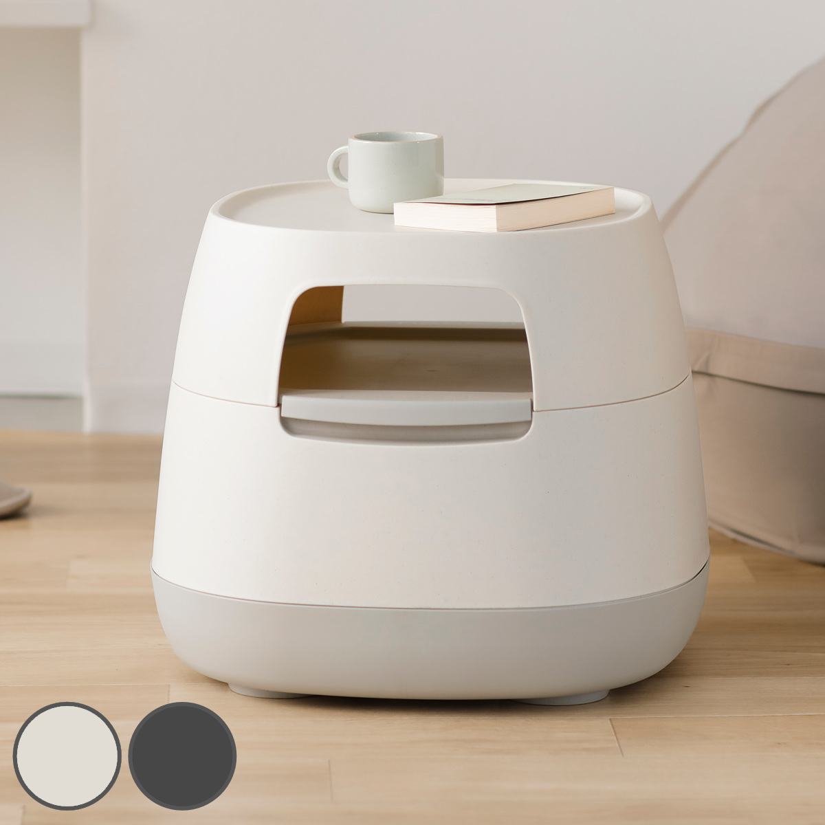 サイドテーブル 高さ38.2cm 天板なし poapel 動かせるくつろぎ収納ローテーブル （ テーブル キャスター付き 棚付き 収納 ソファサイド 日本製 ソファテーブル ミニテーブル ベッドサイド コーヒーテーブル ） 【ダークグレー】