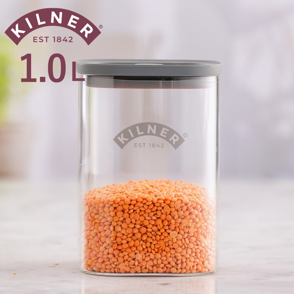 保存容器 KILNER 1L Fresh Storage Square Jar （ キルナー キャニスター 密閉 密閉容器 ガラス ガラス保存容器 1000ml 密閉保存 ジャー 保存瓶 調味料 角型 おしゃれ ）