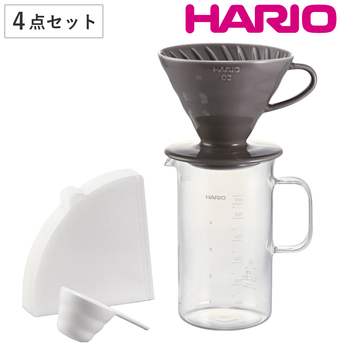 HARIO ビーカーサーバー＆ドリッパーセット （ ハリオ V60 ドリッパー サーバー 計量スプーン ペーパーフィルター セット コーヒー ドリッパーセット 磁器 耐熱ガラス 食洗機対応 電子レンジ対応 日本製 おしゃれ モダン レトロ ）