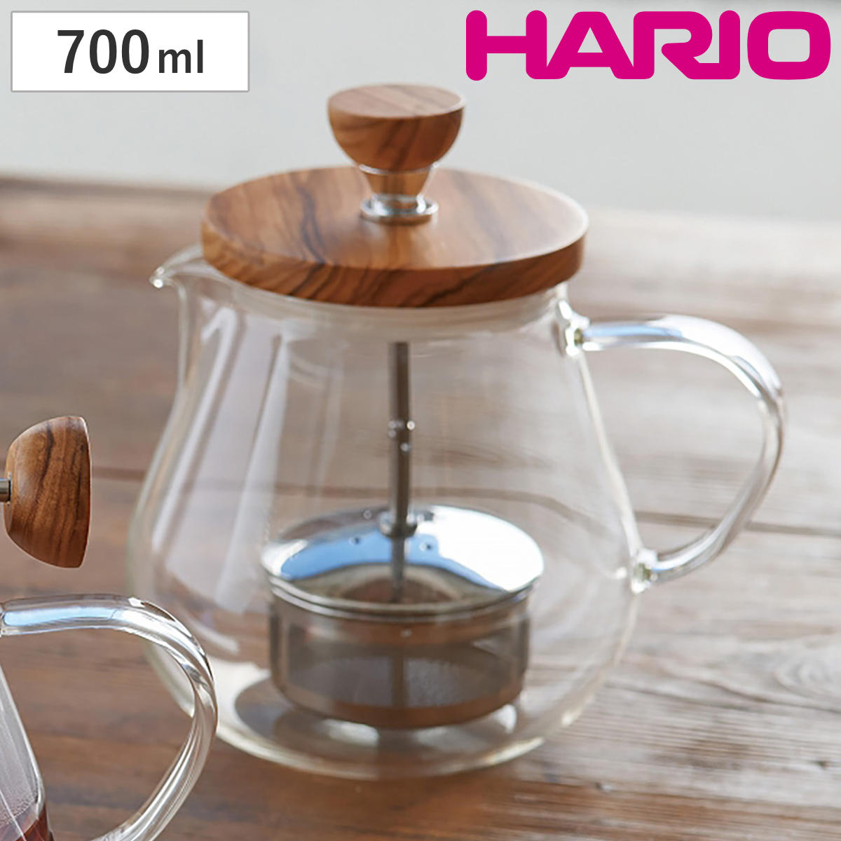 HARIO ティオール・ウッド700 （ ハリオ ティーポット 700ml 耐熱ガラス 電子レンジ対応 食洗機対応 木製蓋 ステンレス 茶漉し おしゃれ シンプル ナチュラル ）