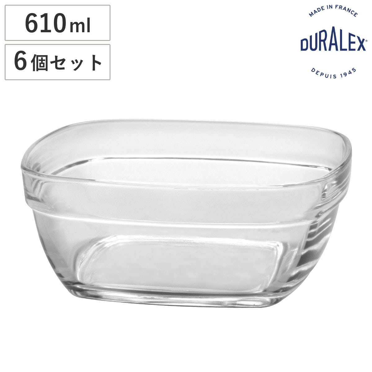 DURALEX デュラレックス カレボウル 610cc （ 食洗機対応 電子レンジ対応 サラダボウル シリアルボウル ガラス食器 6個セット 全面物理強化ガラス サラダ ヨーグルト フルーツ レトロ 耐熱性 においつきにくい 割れにくい おしゃれ ）