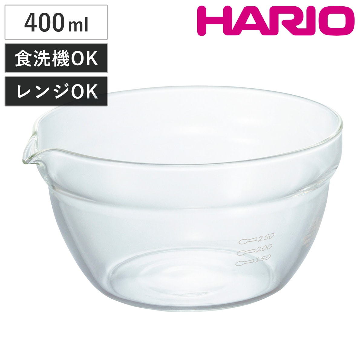 HARIO ハリオ ボウル 耐熱ガラス製 片口ボウル 400 （ ボール 耐熱ボウル 耐熱ガラス 調理ボウル 電子レンジ対応 食洗機対応 400ml 注ぎ口 レンジOK ミニボウル キッチンボウル 調理用ボウル 下ごしらえ 製菓道具 ）