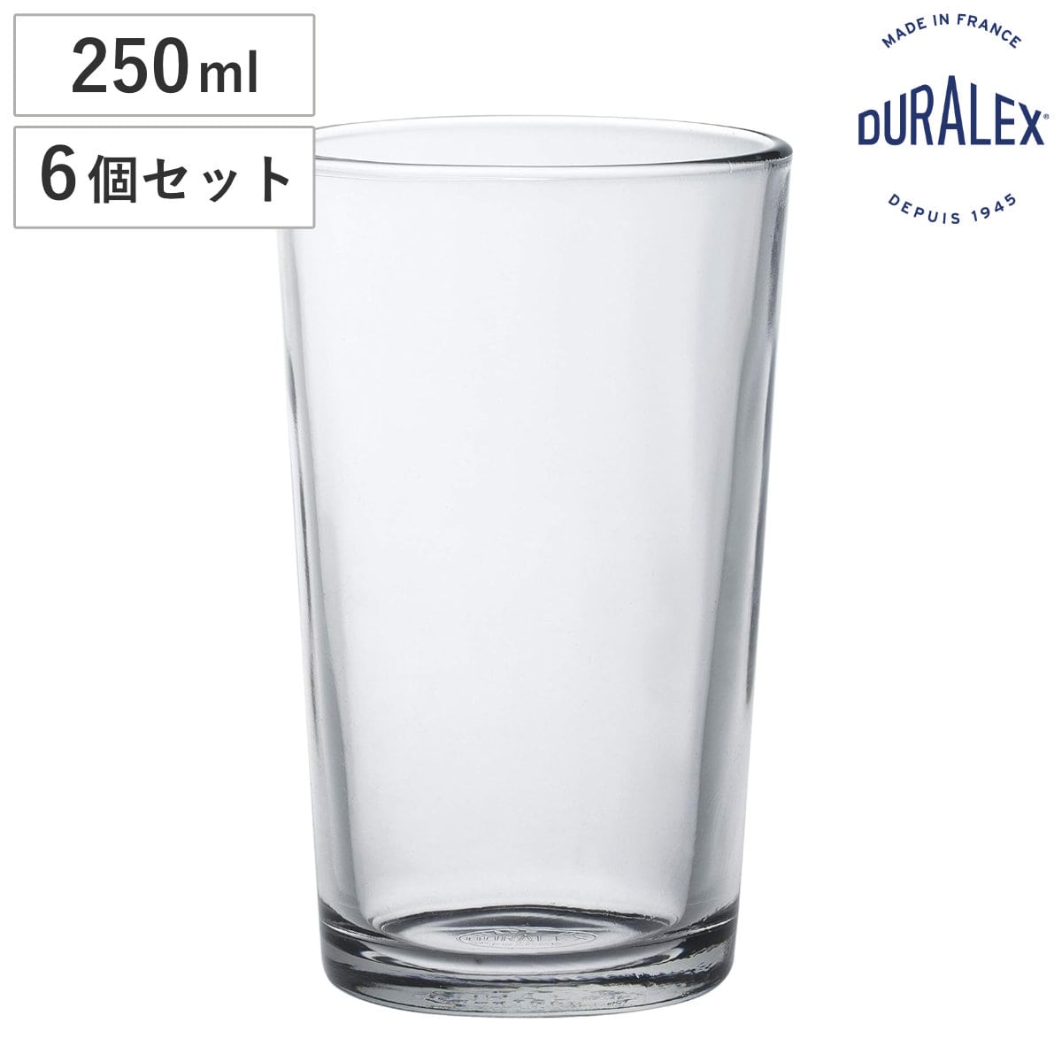 DURALEX デュラレックス グラス ショップユニ 250cc （ Shop Unie 250ml 6個セット 食洗機対応 電子レンジ対応 ガラス コップ タンブラー 食器 フランス製 丈夫 シンプル クリア 透明 洋食器 おしゃれ ）