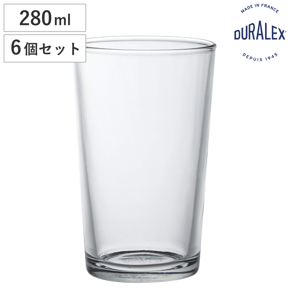 DURALEX デュラレックス グラス ショップユニ 280cc （ Shop Unie 280ml 6個セット 食洗機対応 電子レンジ対応 ガラス コップ タンブラー 食器 フランス製 丈夫 シンプル クリア 透明 洋食器 おしゃれ ）