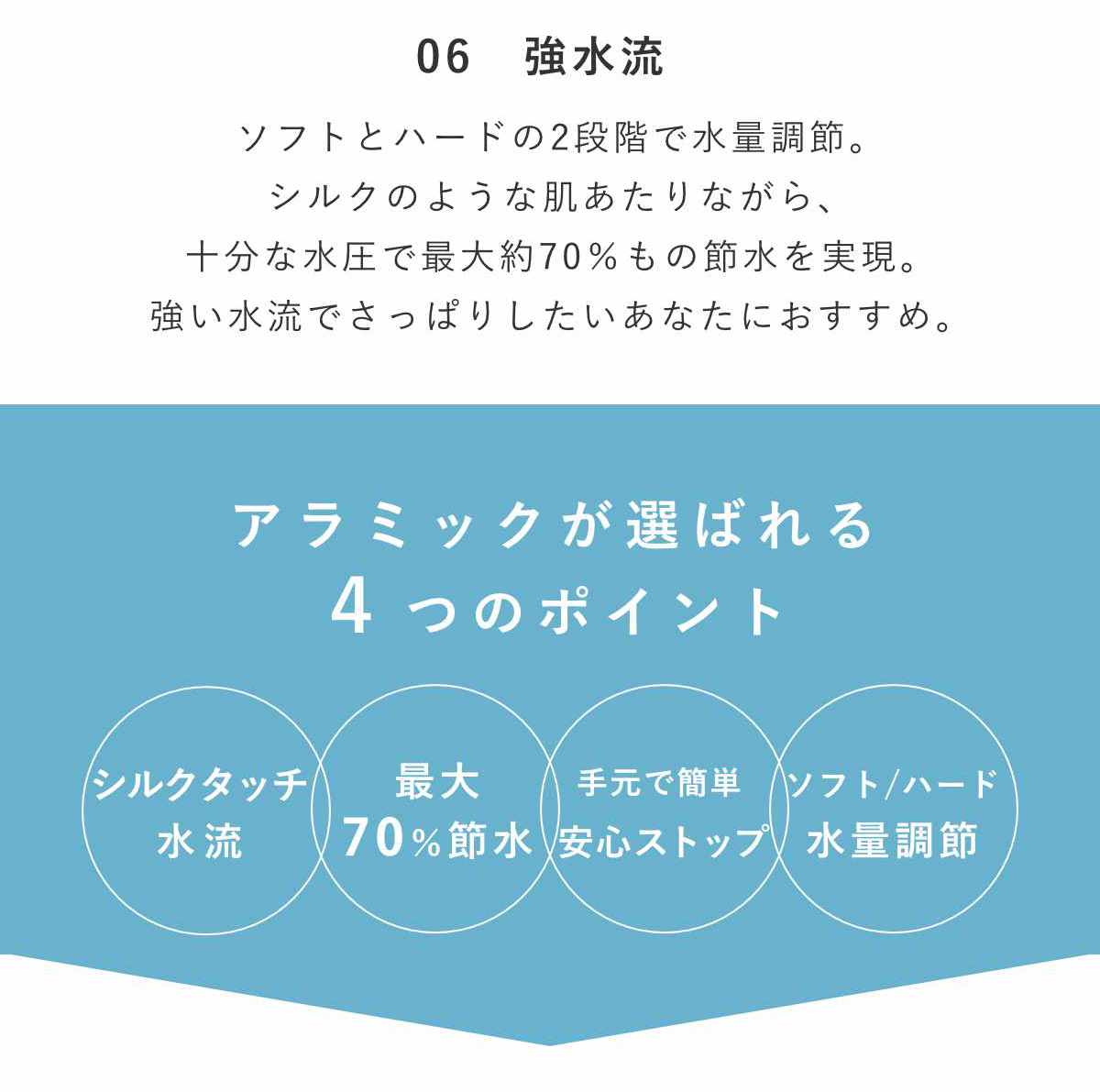 シャワーヘッド シルクシャワーシリーズ 06 強水流 ( シャワー ヘッド 節水 アラミック Arromic 日本製 付け替え 取り替え 交換 節水シャワーヘッド 節水シャワー シルクタッチ 水圧 強くする 増圧 節水効果 節約 )