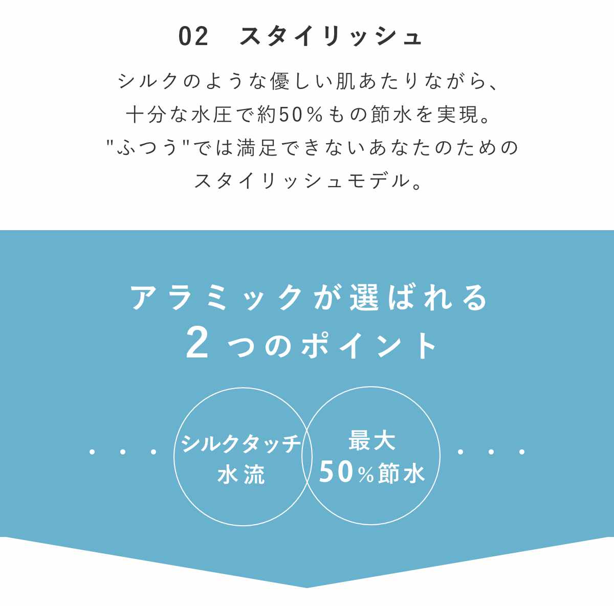 シャワーヘッド シルクシャワーシリーズ 02 スタイリッシュ ( シャワー ヘッド 節水 アラミック Arromic 日本製 付け替え 取り替え 交換 節水シャワーヘッド 節水シャワー シルクタッチ 水圧 強くする 増圧 節水効果 節約 )