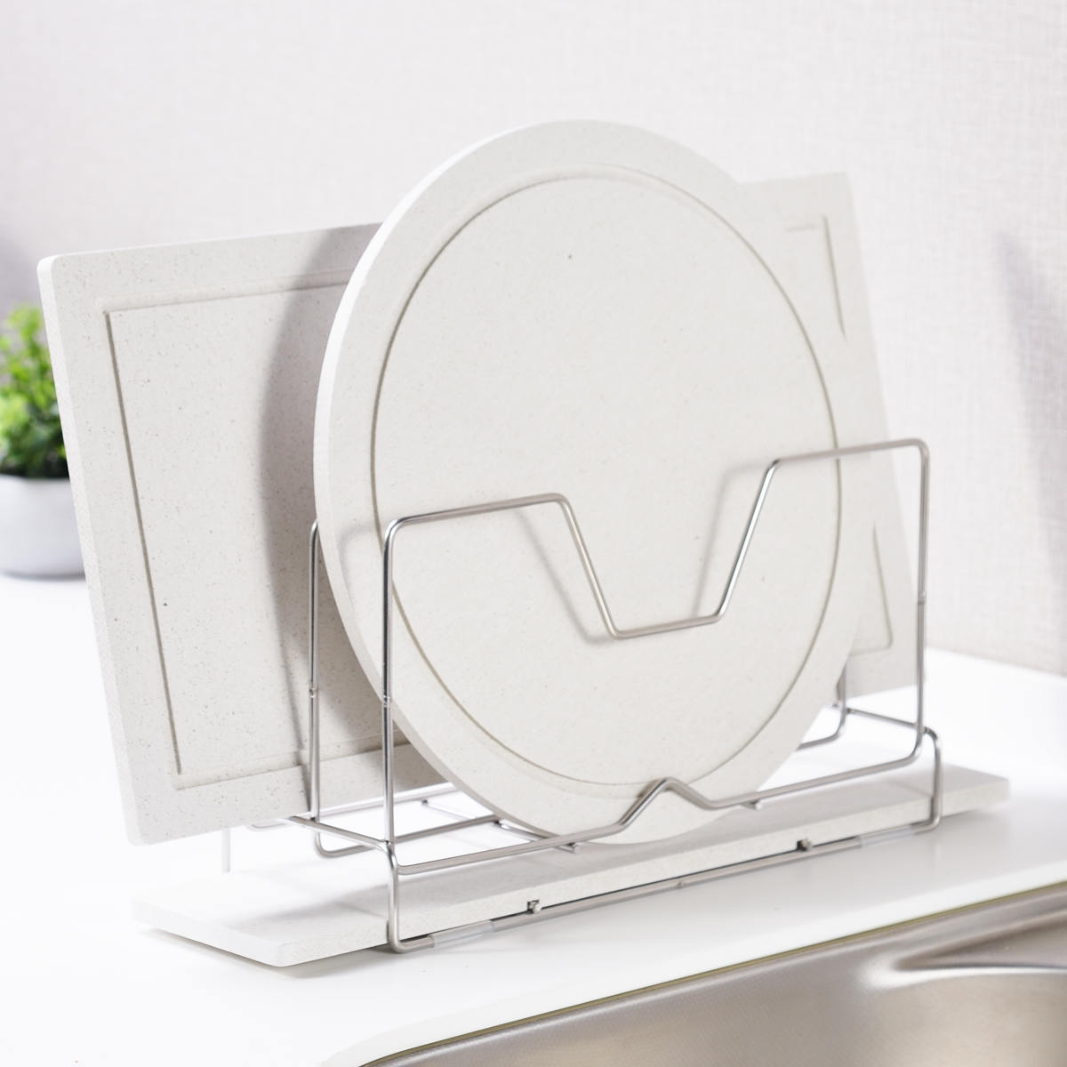 ビーワーススタイル KAWAKI まな板スタンド ( 水切りラック シンク上 ステンレス 珪藻土 日本製 鍋蓋スタンド まな板立て まな板置き まな板用スタンド 鍋蓋立て まな板ホルダー まな板収納 珪藻土トレー )