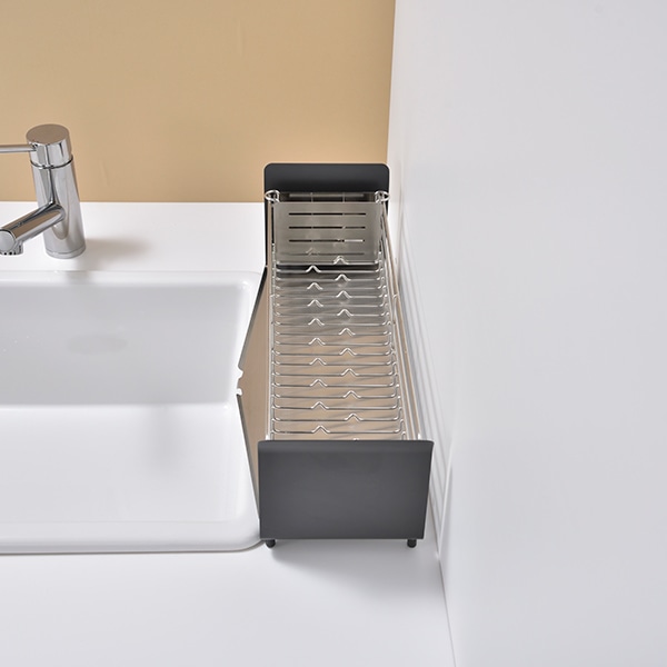 水切りラック UtaU ショート 幅18cm 奥行42cm ステンレス ( ウタウ スリム 水切りかご ディッシュラック 水切り コンパクト 水切りバスケット 水切りワイヤー シンクサイド カトラリーポケット付き ) 【グレー】 グレー