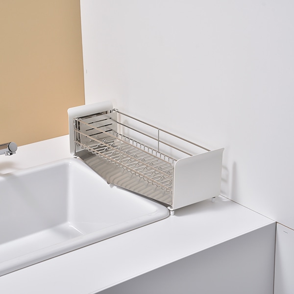 水切りラック UtaU ショート 幅18cm 奥行42cm ステンレス ( ウタウ スリム 水切りかご ディッシュラック 水切り コンパクト 水切りバスケット 水切りワイヤー シンクサイド カトラリーポケット付き ) 【グレー】 グレー