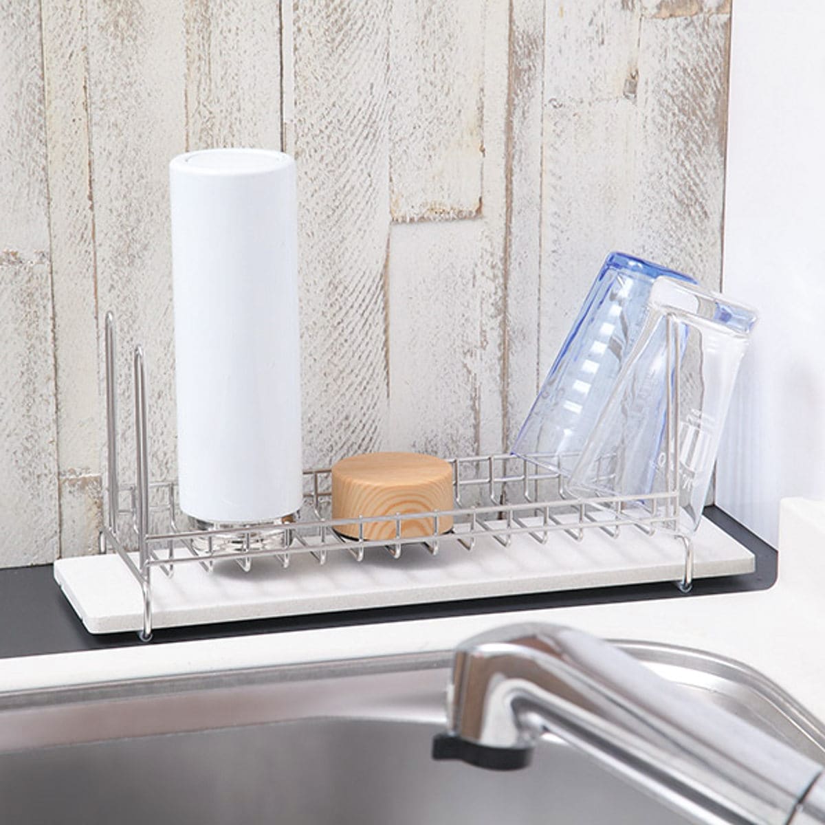 ビーワーススタイル KAWAKI ボトル&グラス 水切りラック ( 珪藻土 ステンレス 日本製 シンク上 スリム ボトルスタンド 水切りかご 水切り 水切りカゴ 水筒 ラック スタンド おしゃれ グラススタンド )