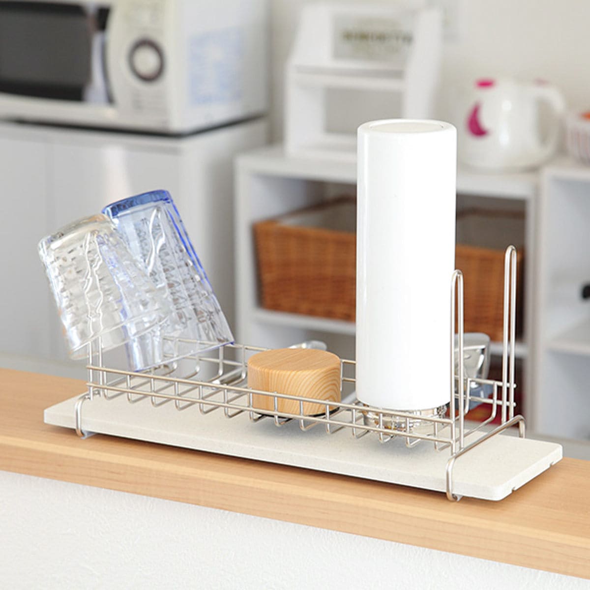 ビーワーススタイル KAWAKI ボトル&グラス 水切りラック ( 珪藻土 ステンレス 日本製 シンク上 スリム ボトルスタンド 水切りかご 水切り 水切りカゴ 水筒 ラック スタンド おしゃれ グラススタンド )